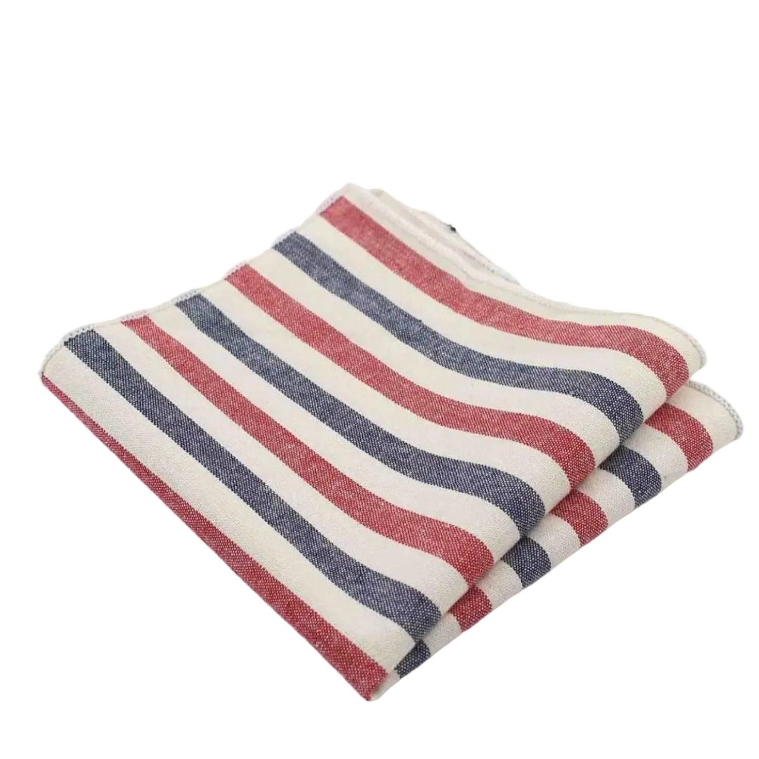 White With Red Blue Striped Pocket Square