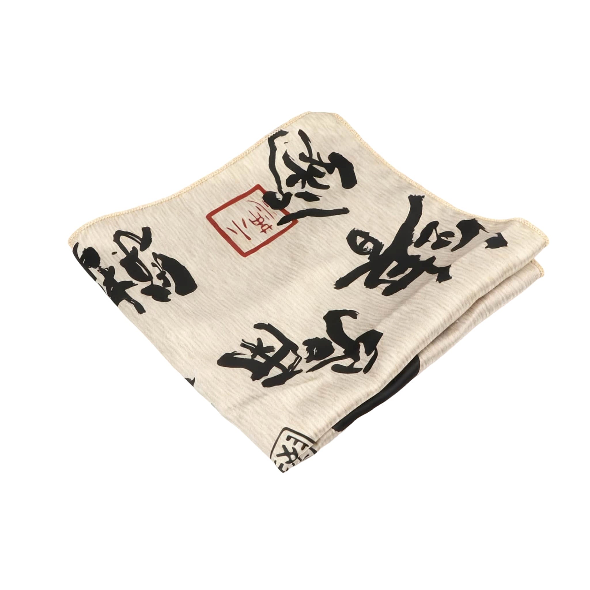 Beige Black Calligraphy Pocket Square