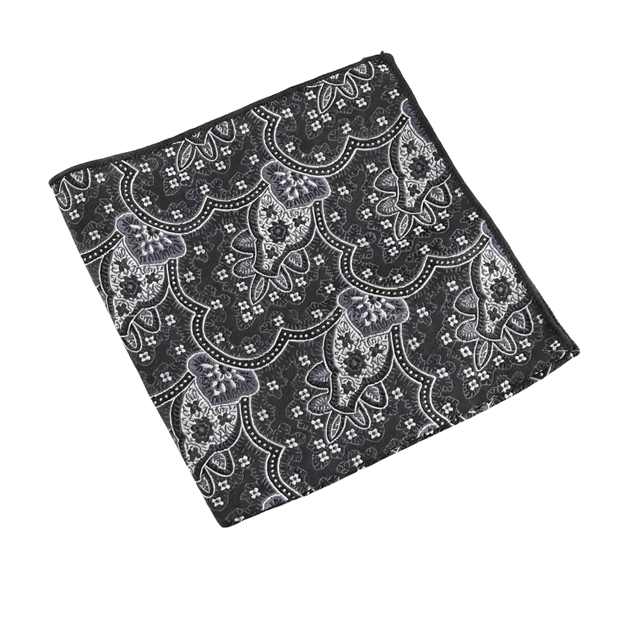 Black White Paisley Pocket Square