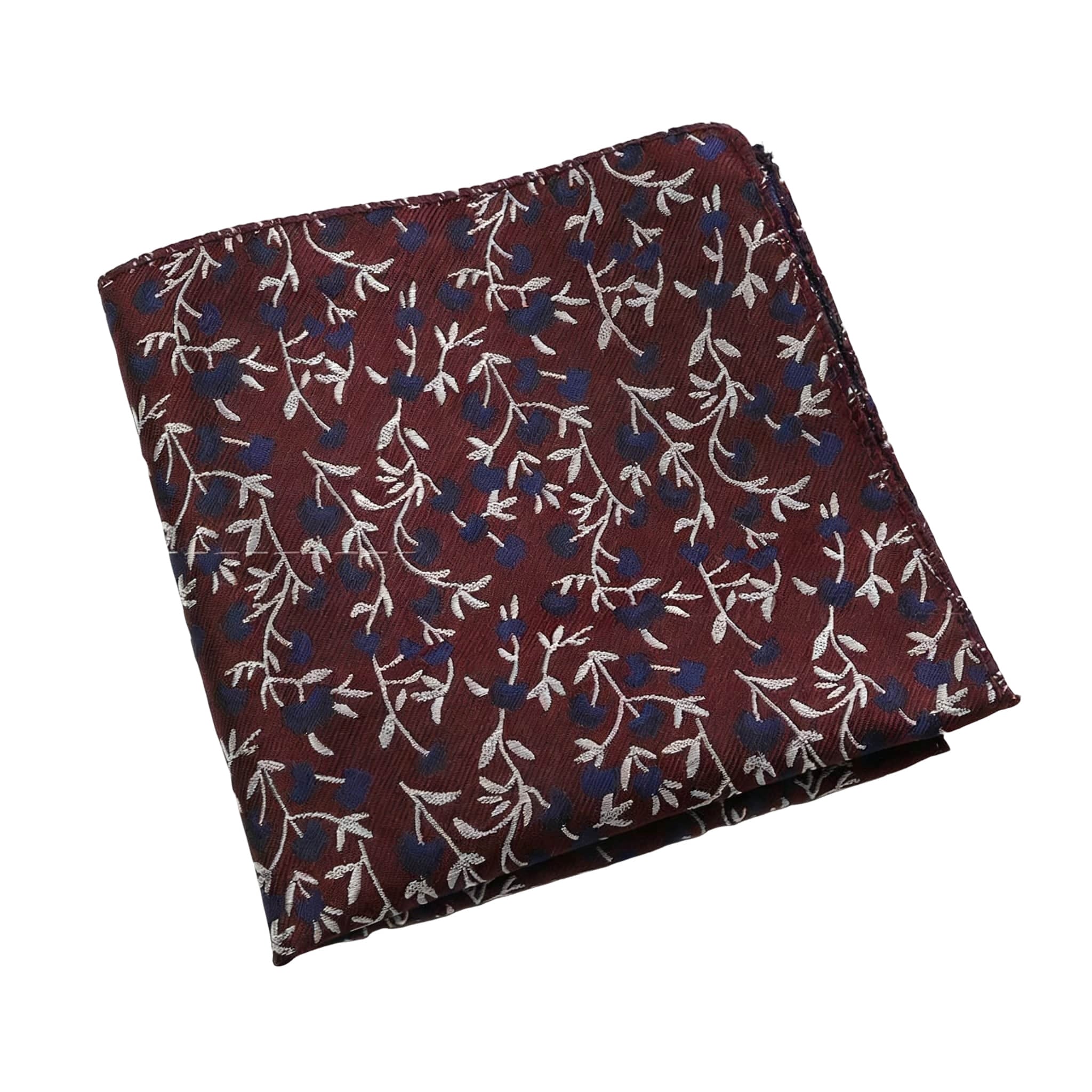 Burgundy White Floral Pocket Square
