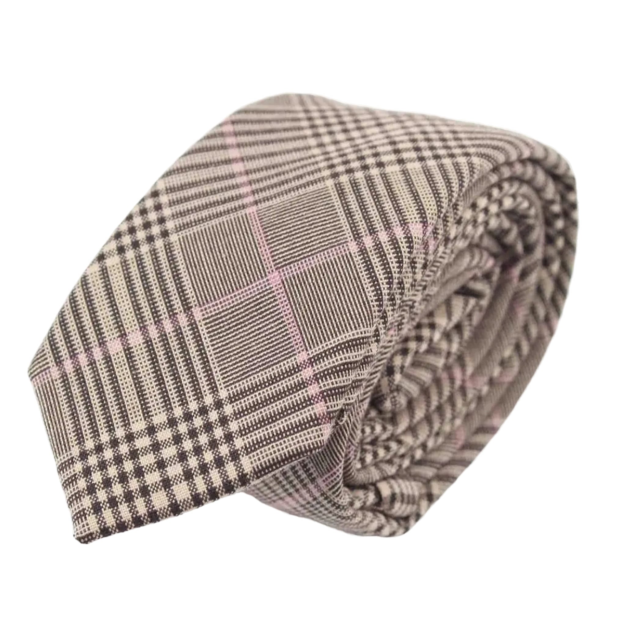 Beige Pink Plaid Tie
