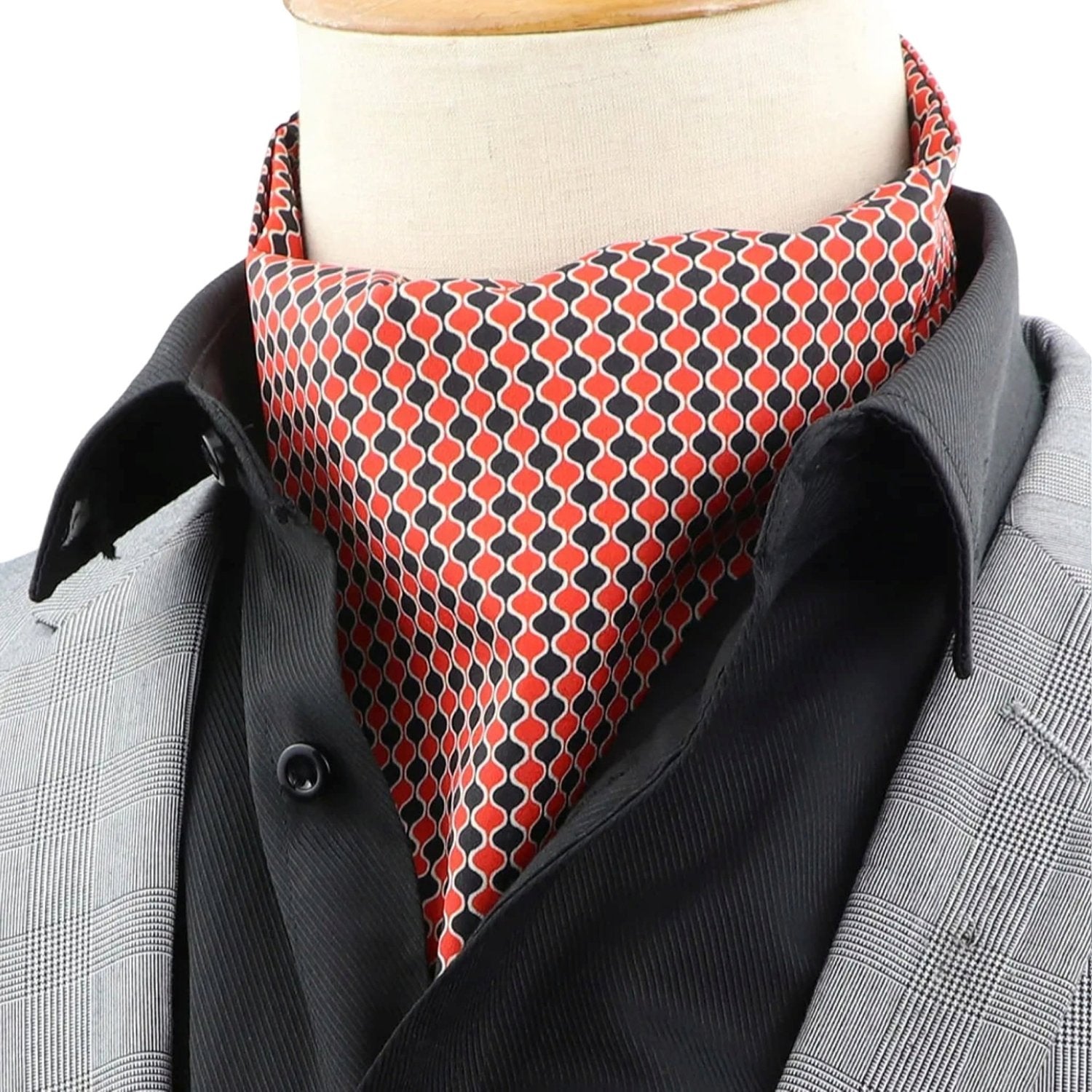Black With Red Geometric Honeycomb Ascot