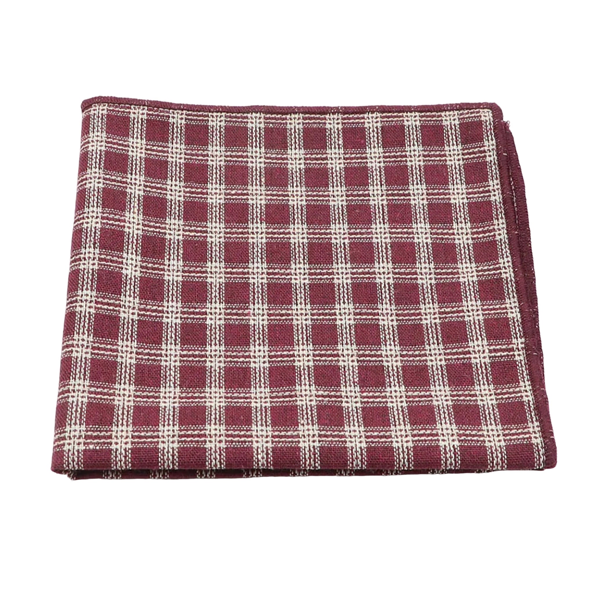 Burgundy White Plaid Pocket Square