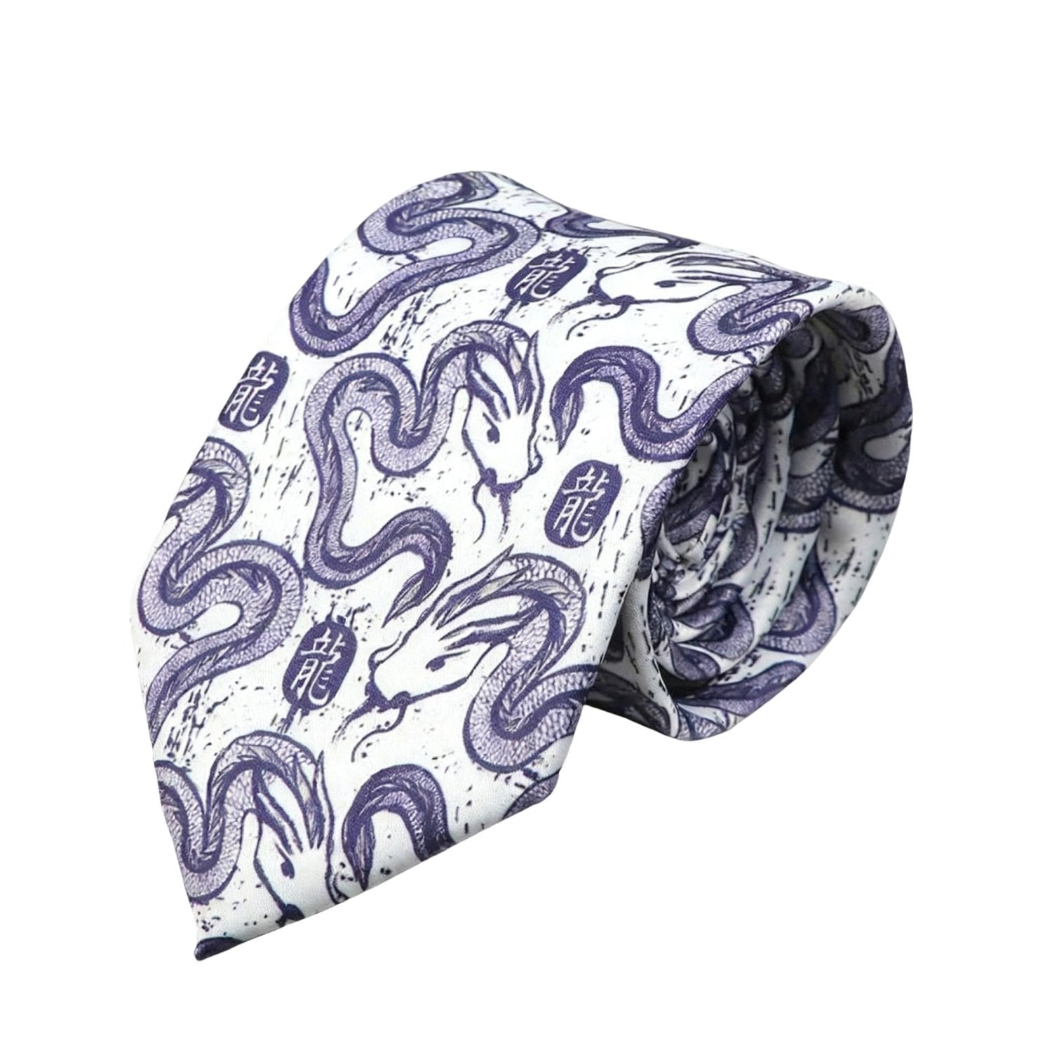 White With Blue Dragon Necktie
