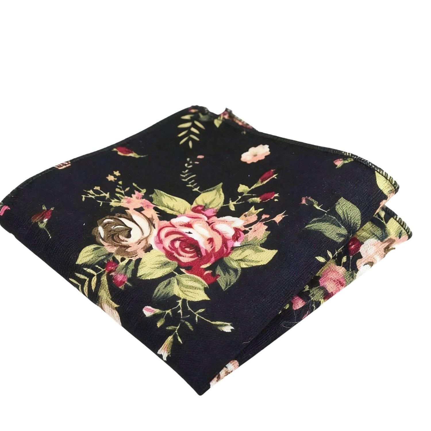 Black With Pink Floral Pocket Square