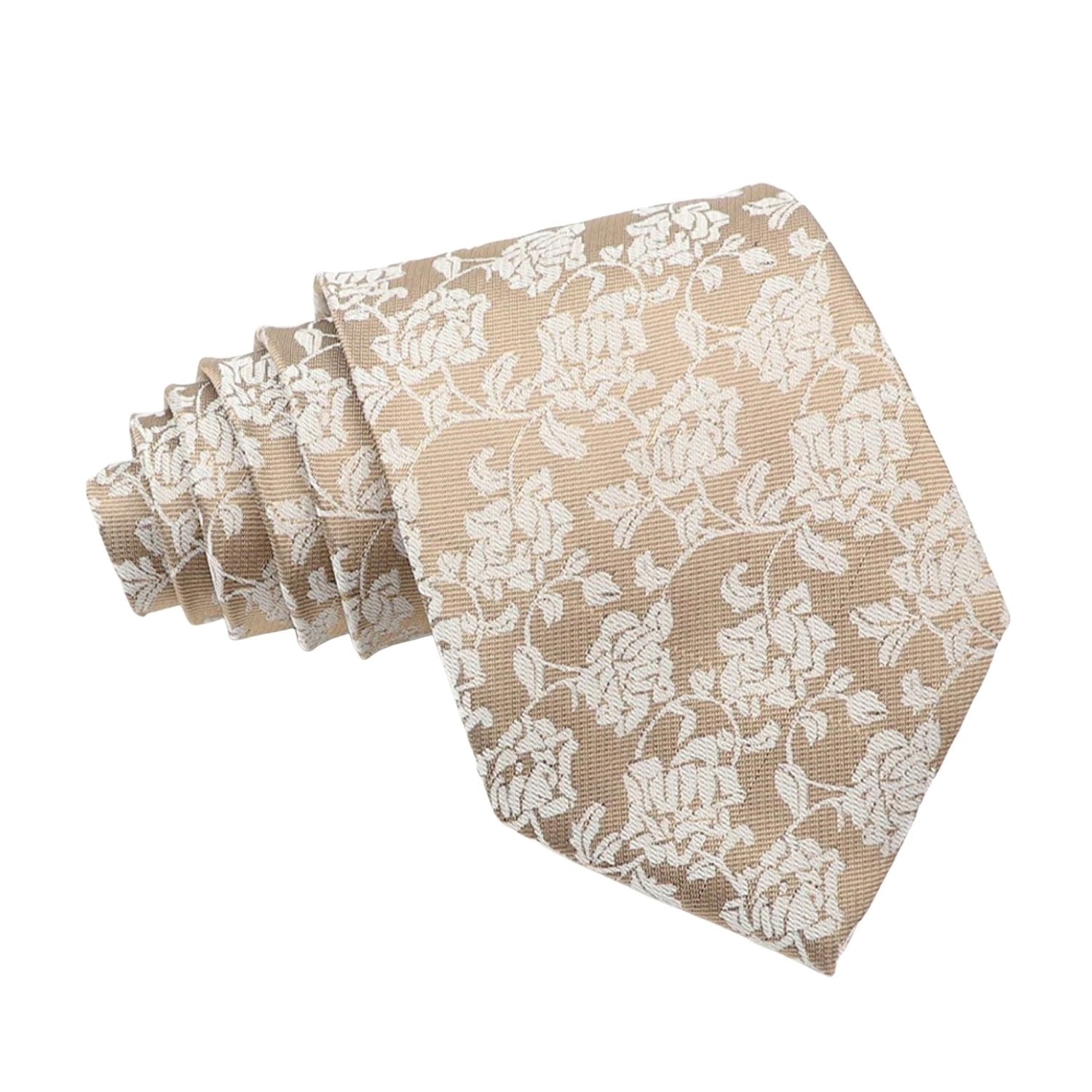 Tan With White Floral Necktie