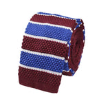 Burgundy Blue White Striped Knitted Tie