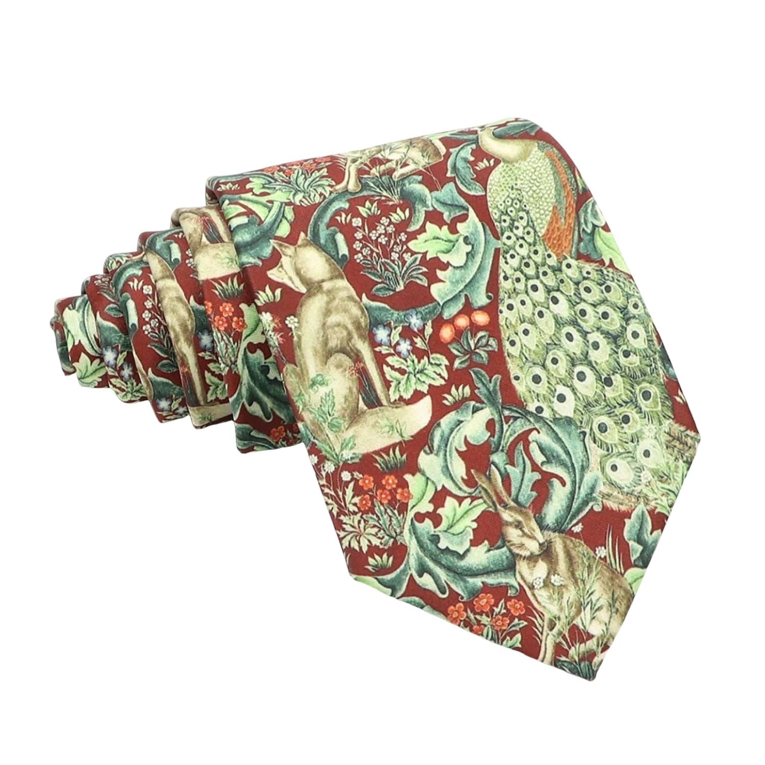 Red With Green Animal Floral Necktie