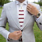 White With Red Stripes And Dots Knitted Necktie