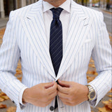 Navy Blue With White Stripes Necktie