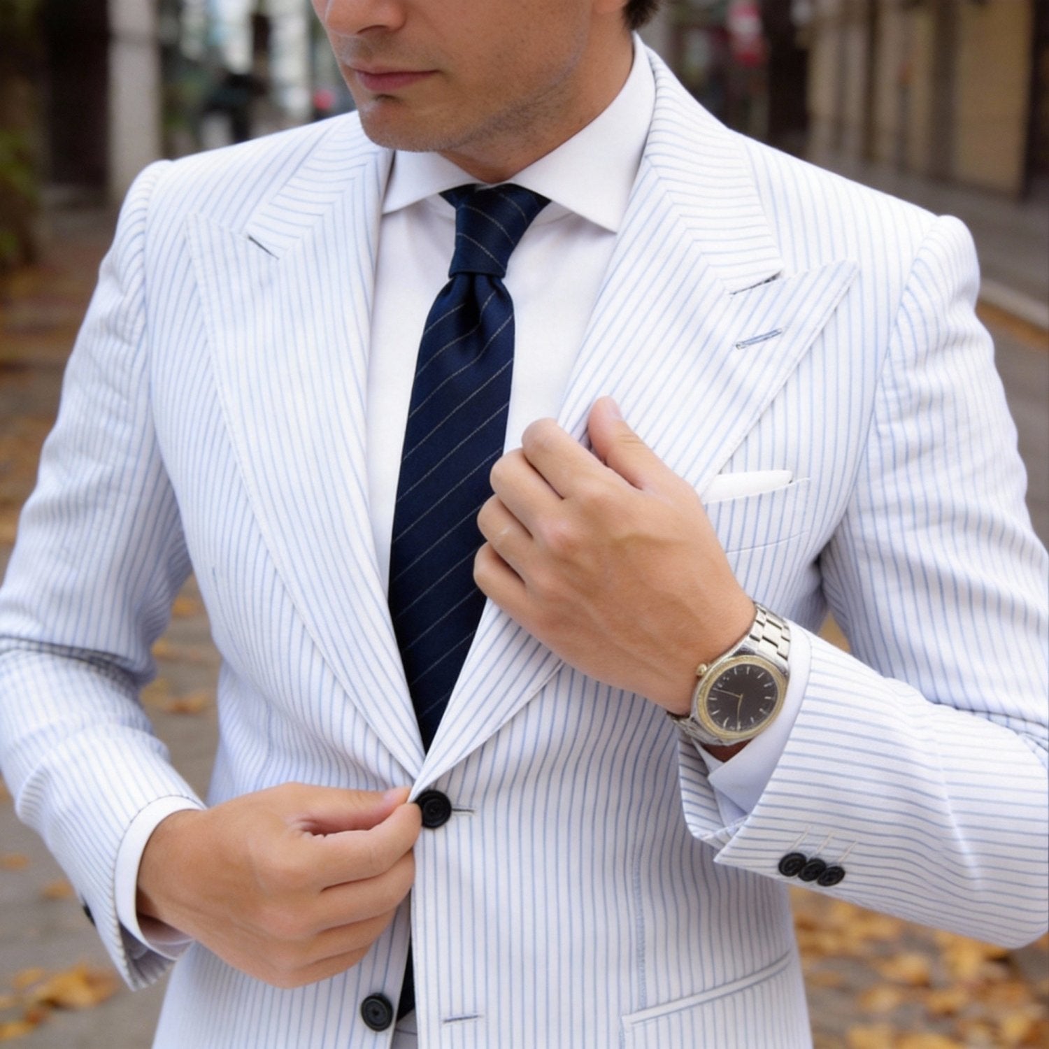 Navy Blue With White Stripes Necktie