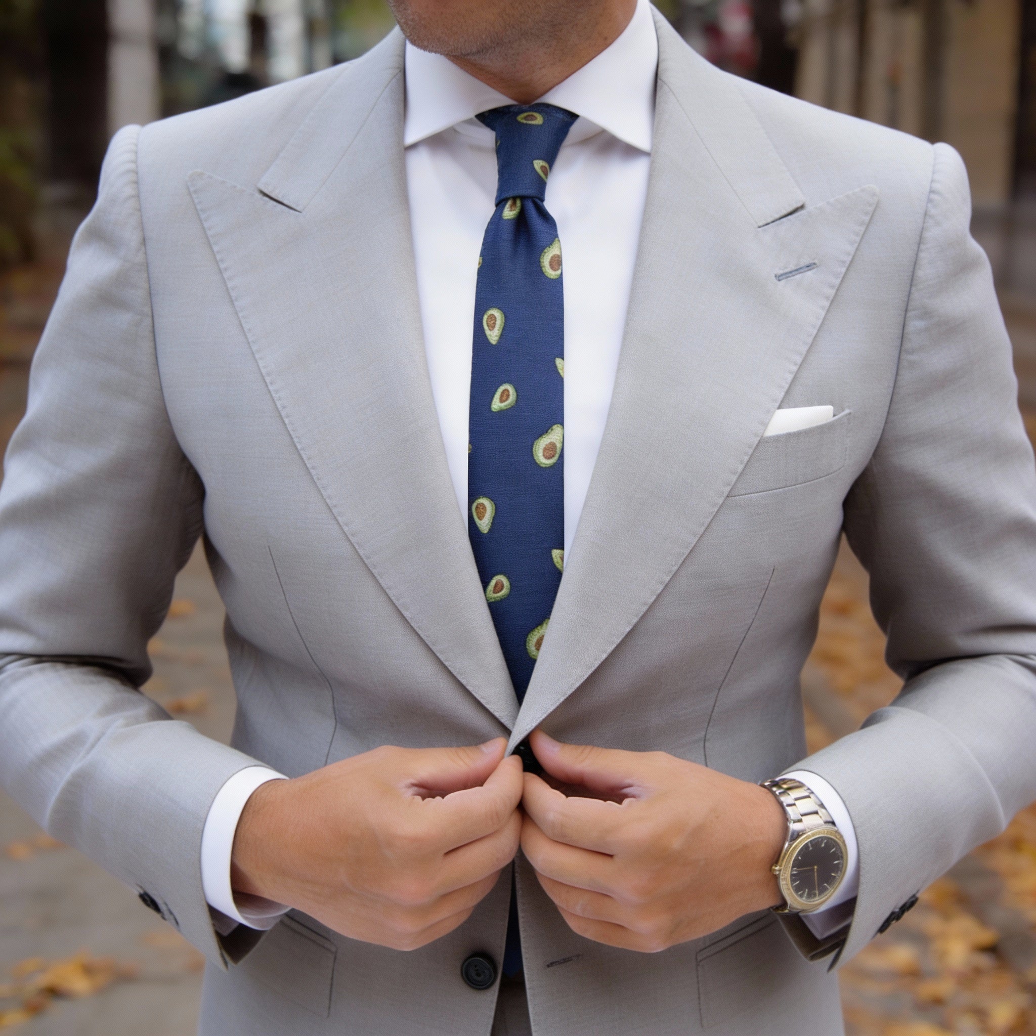 Blue Necktie With Green Avocado