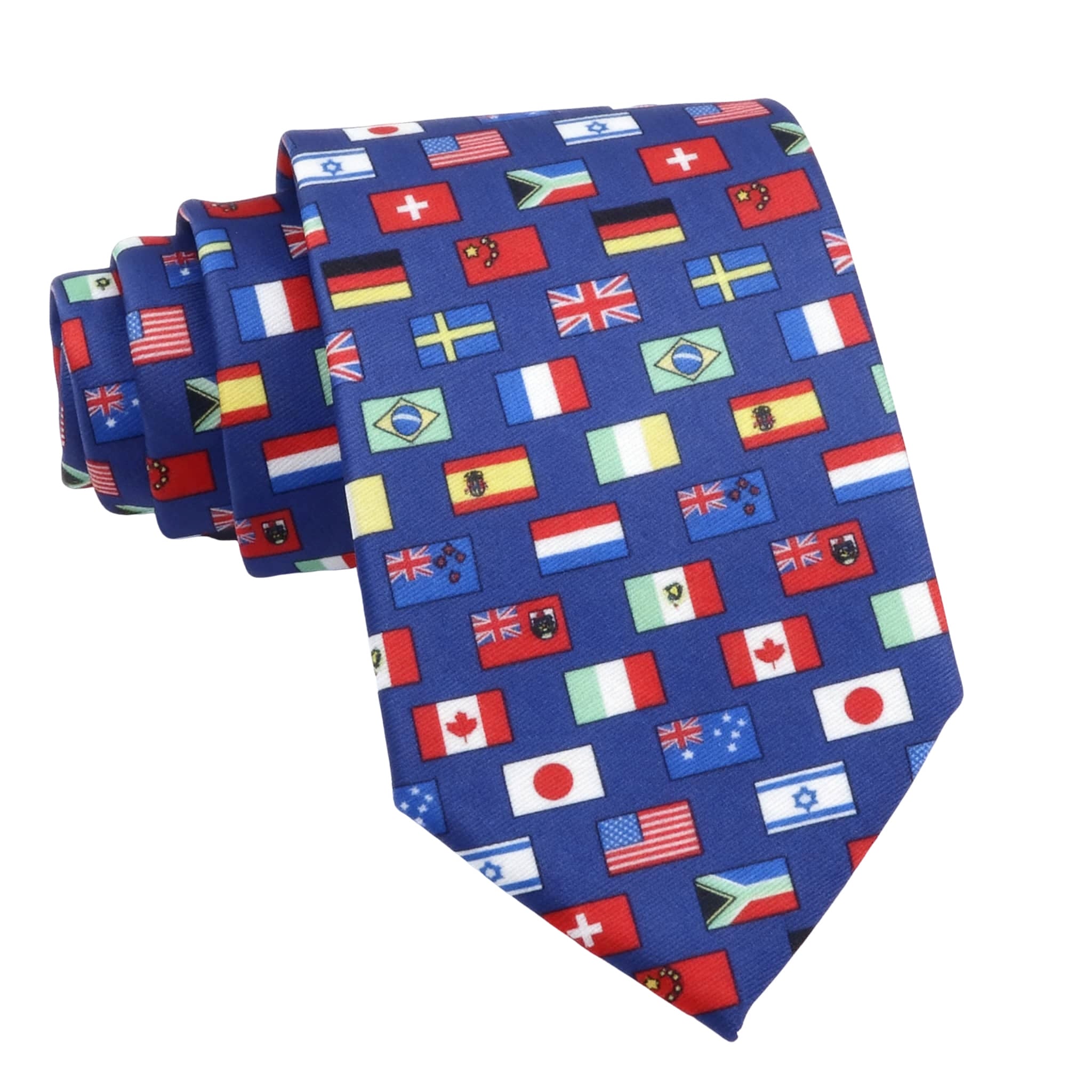Blue With Multicolor National Flags Necktie