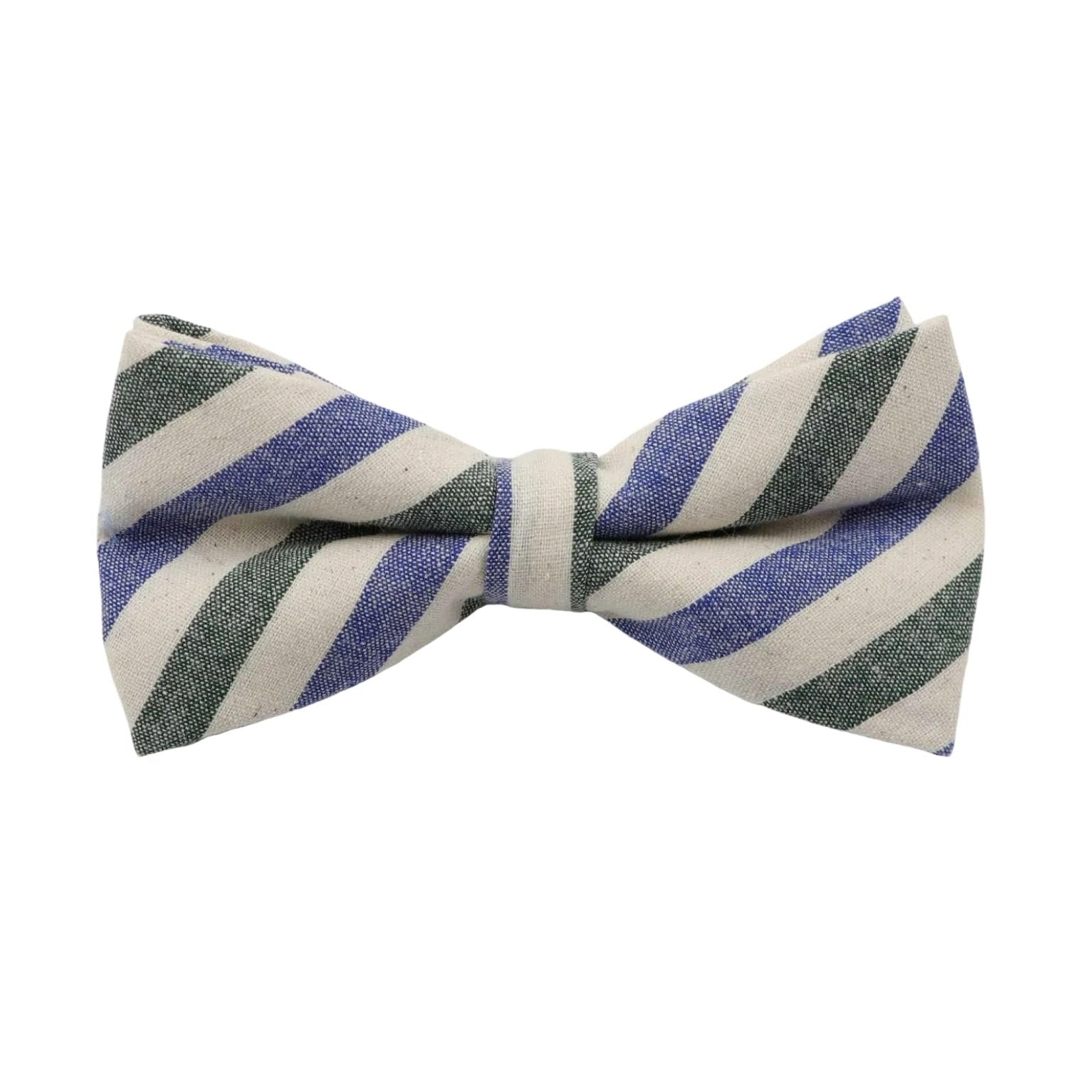 White with Blue Green Diagonal Stripes Bowtie