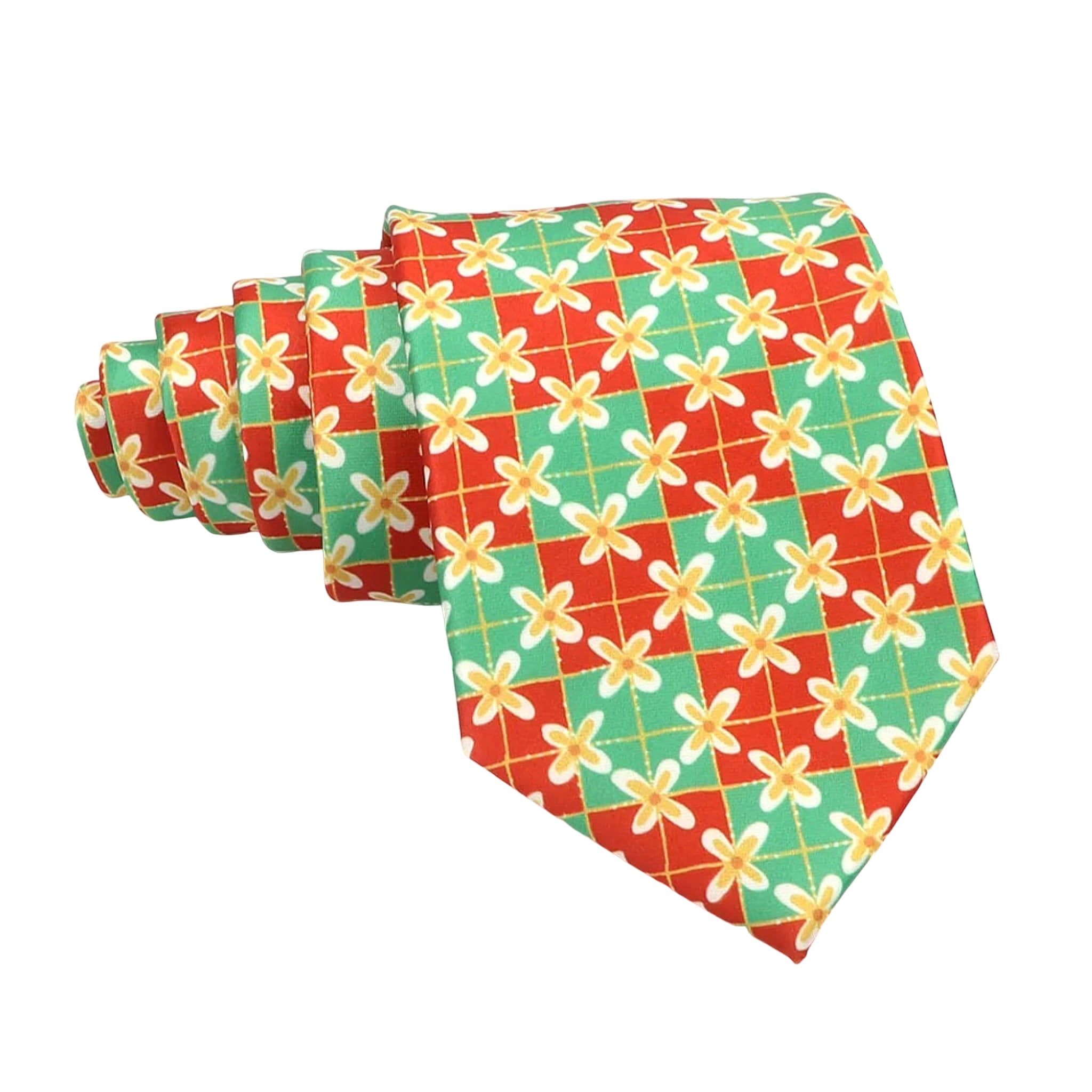 Beige Green Geometric Necktie