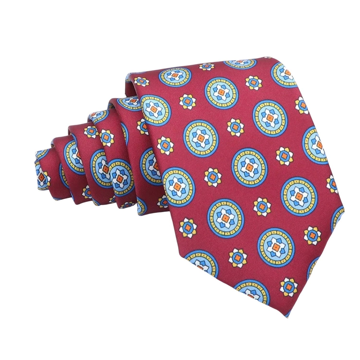 Red with Blue Circular Floral Necktie