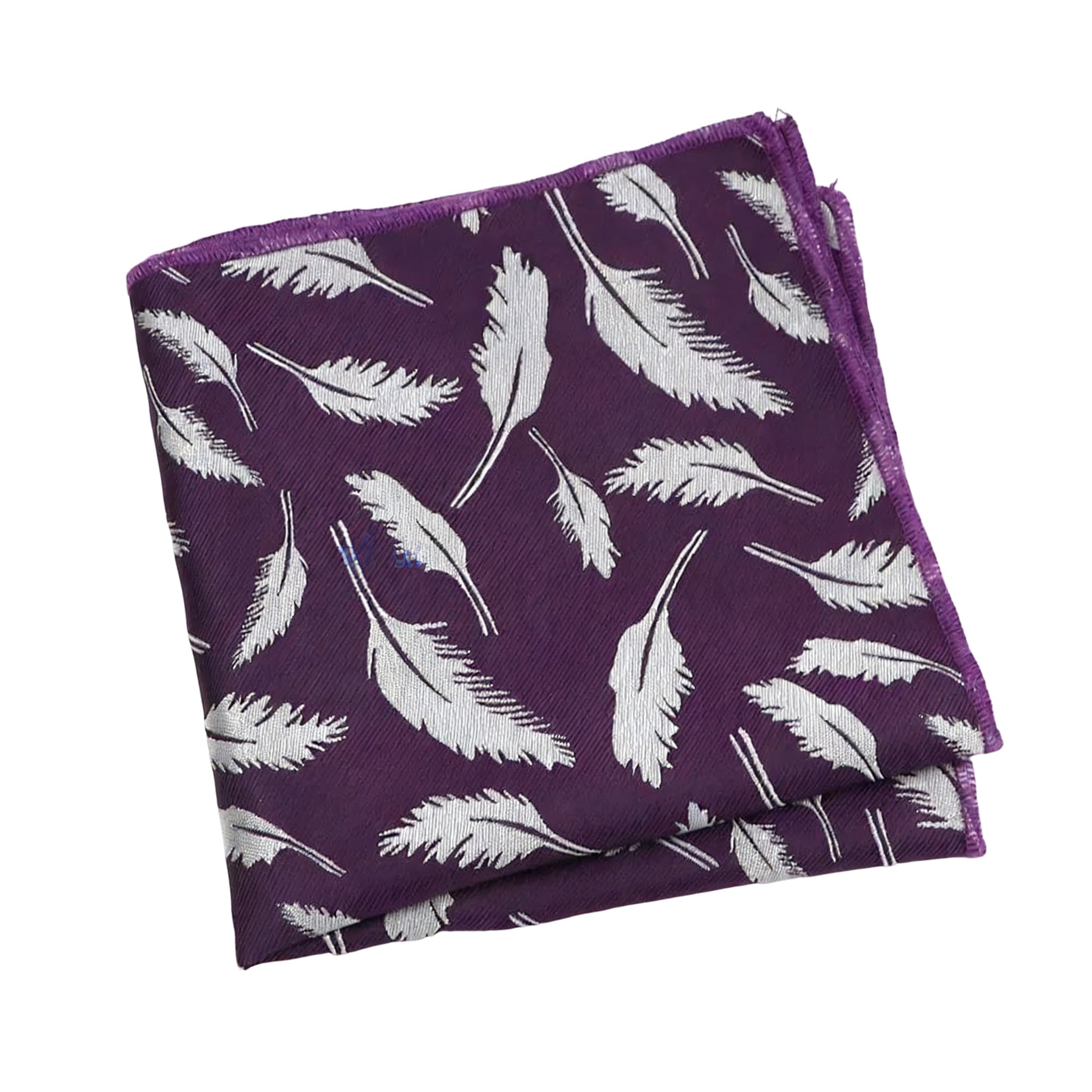 Purple Silver Feather Pocket Square