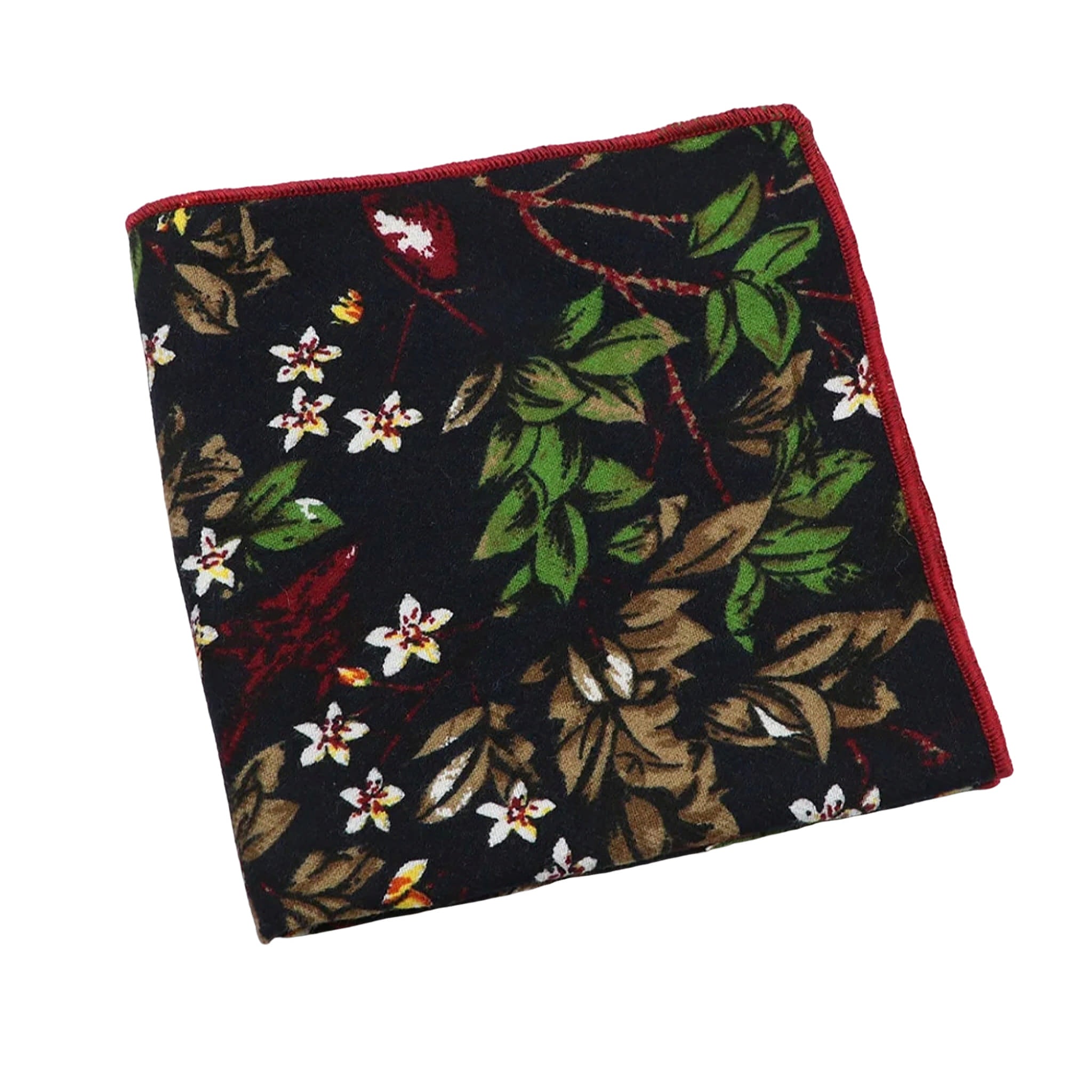Black Green Floral Pocket Square