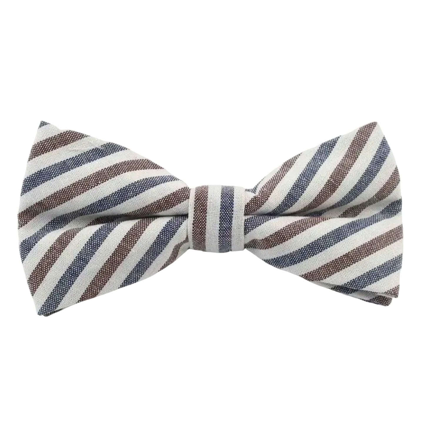 White With Brown Blue Striped Bowtie
