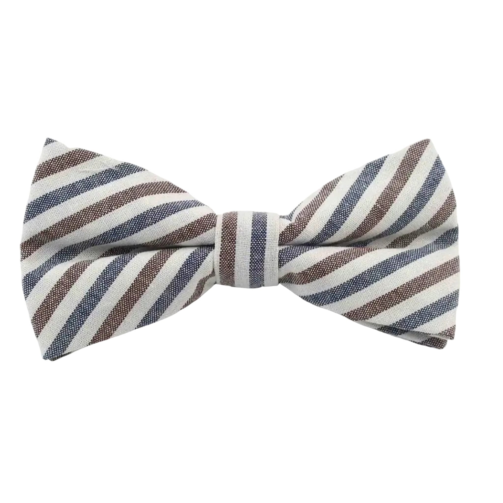 Brown White Striped Bow Tie