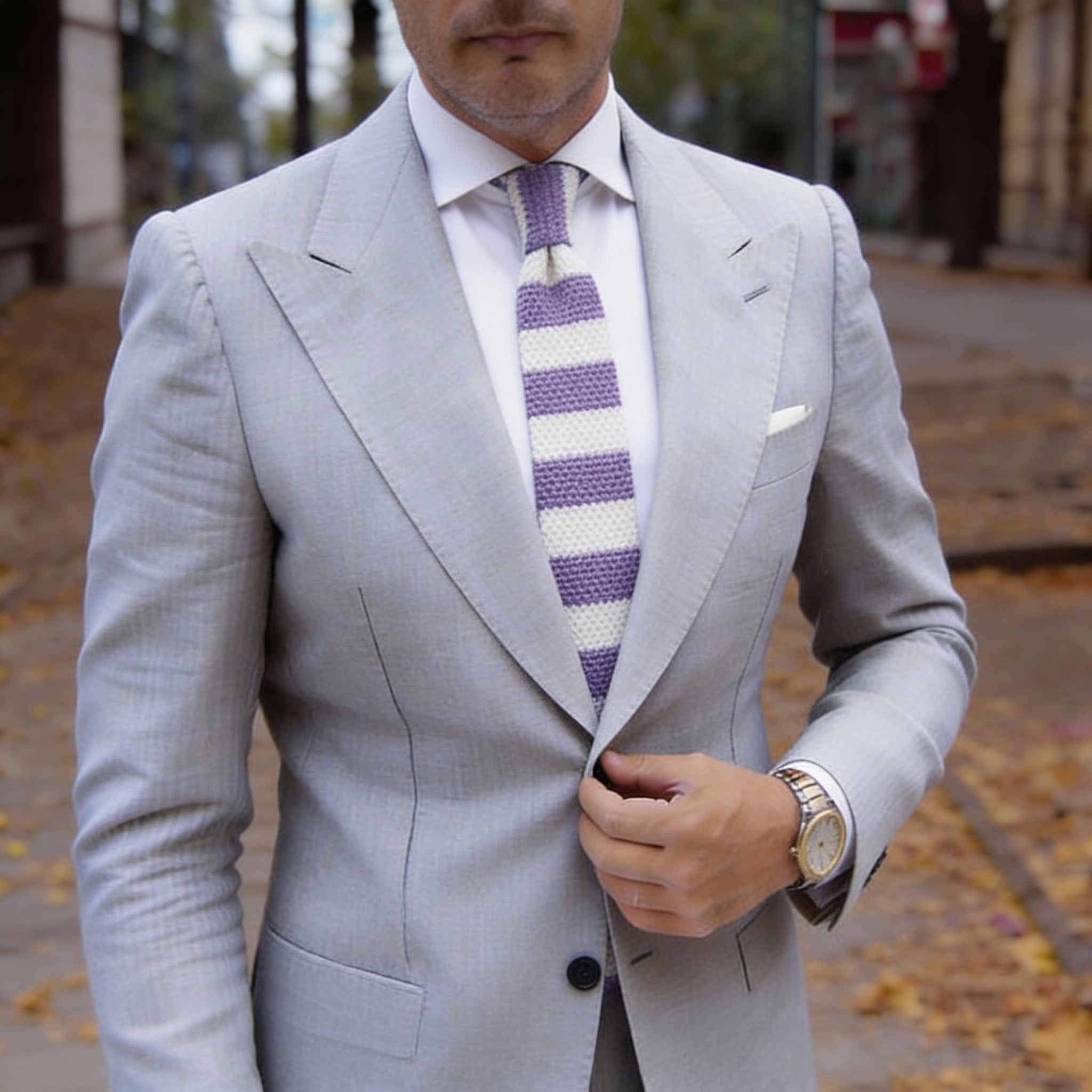 Purple With White Striped Necktie