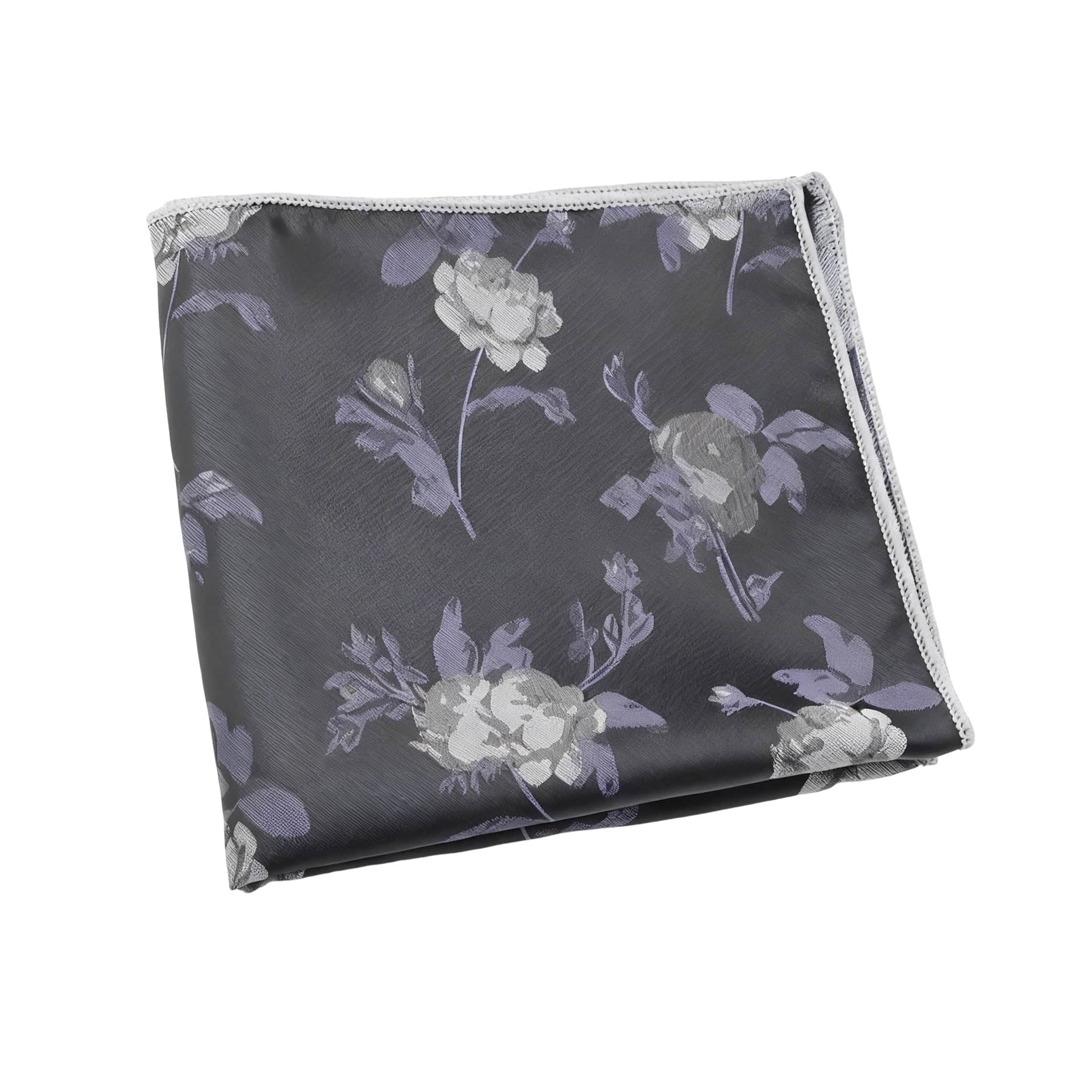 Gray White Floral Pocket Square