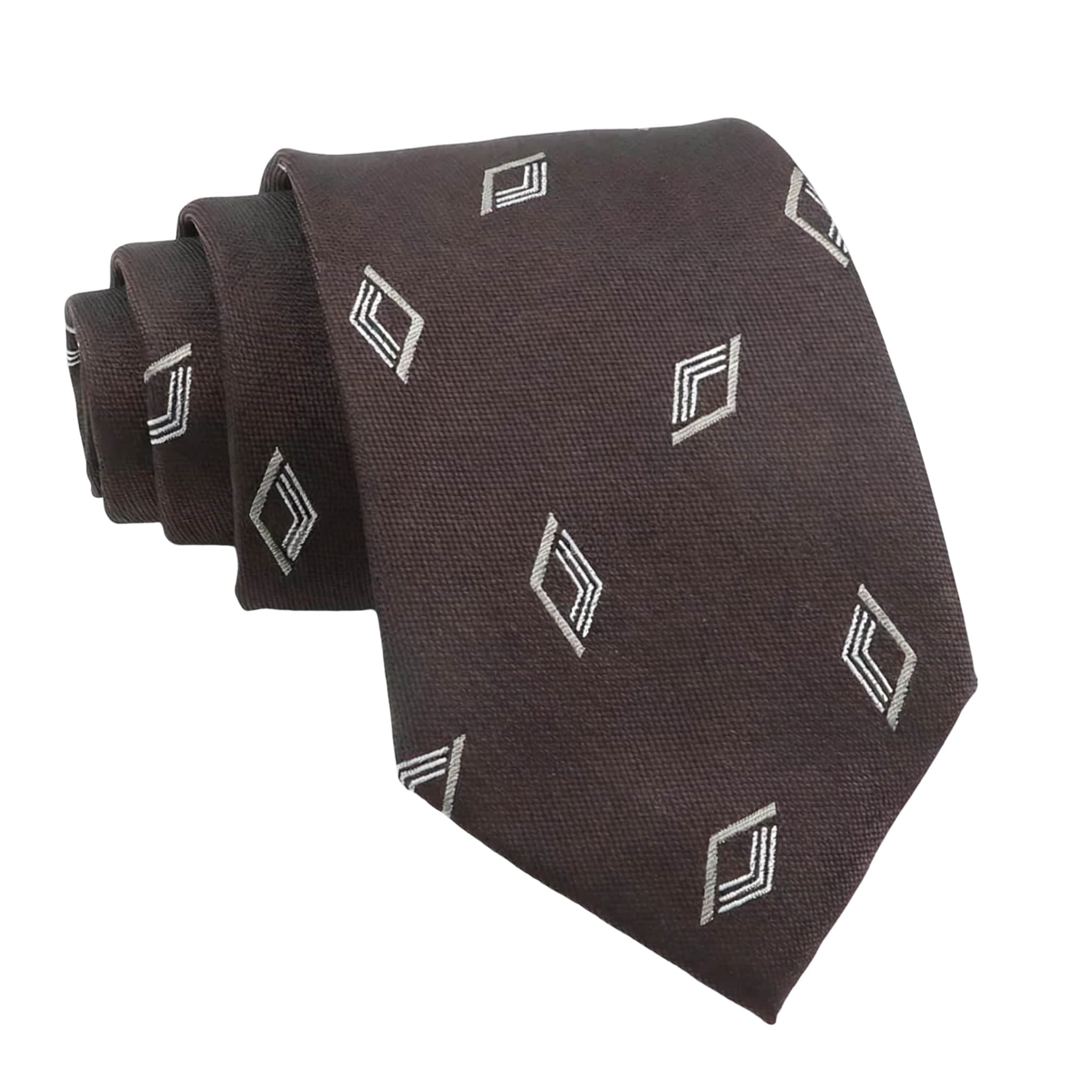 Brown Silver Geometric Necktie