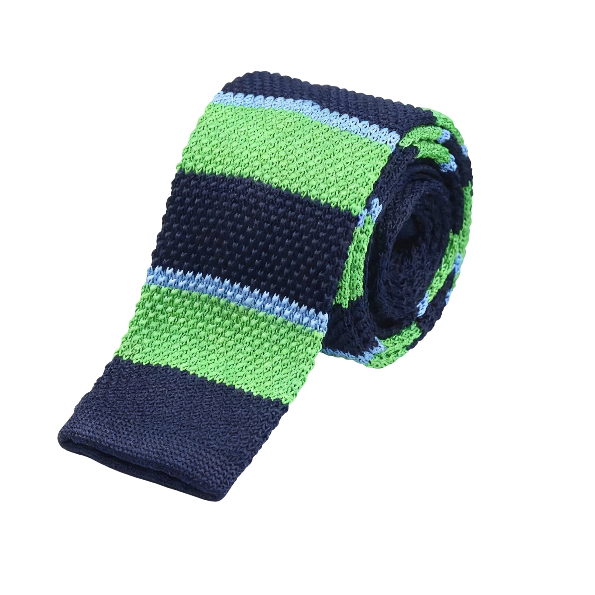 Navy Green Light Blue Striped Knitted Tie