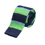 Navy Green Light Blue Striped Knitted Tie