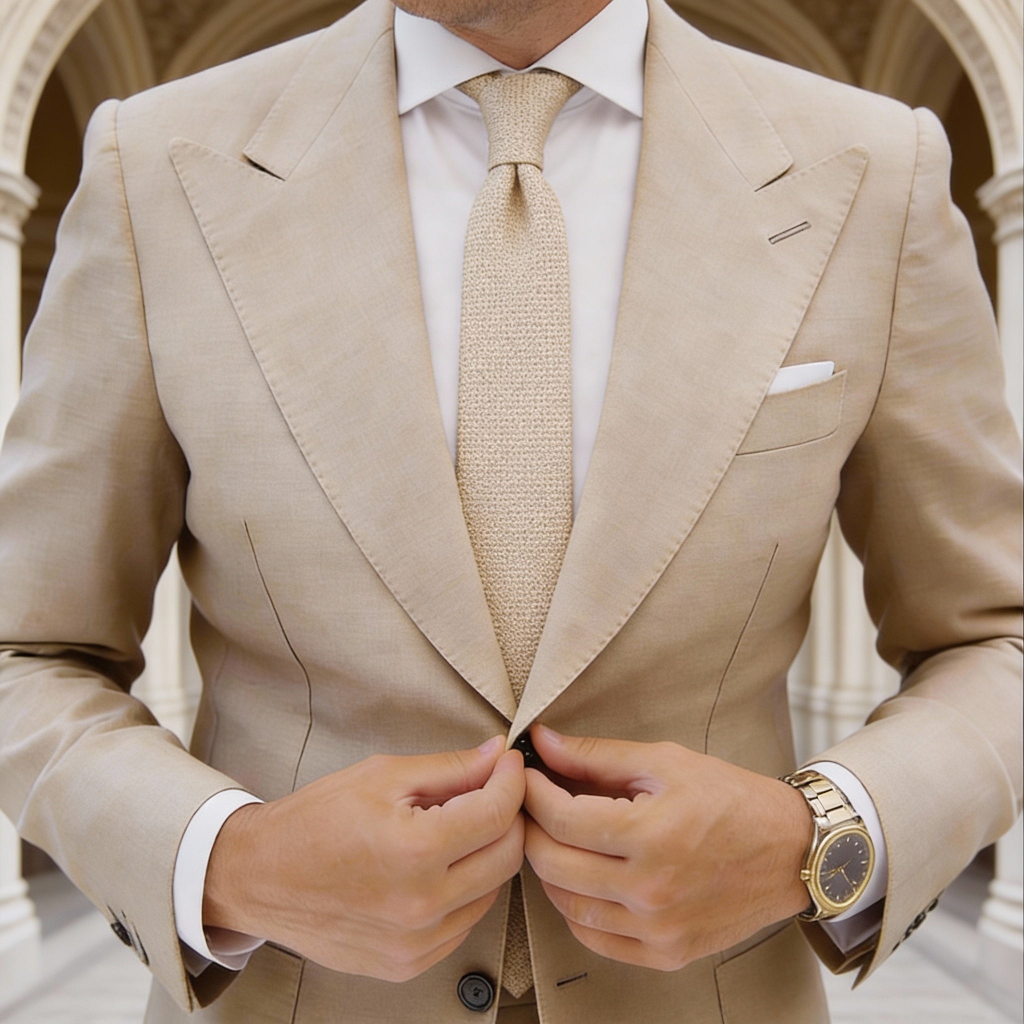 Beige Solid Necktie