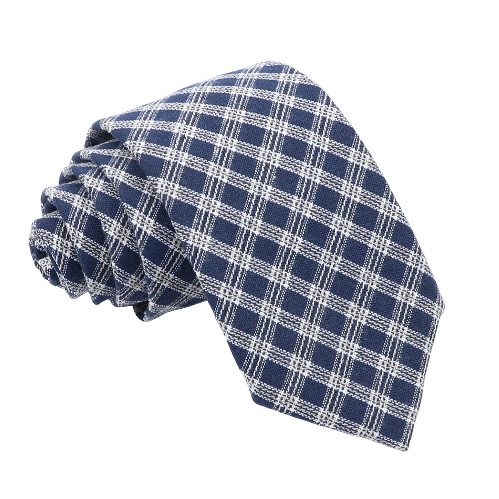 Navy Blue White Plaid Necktie