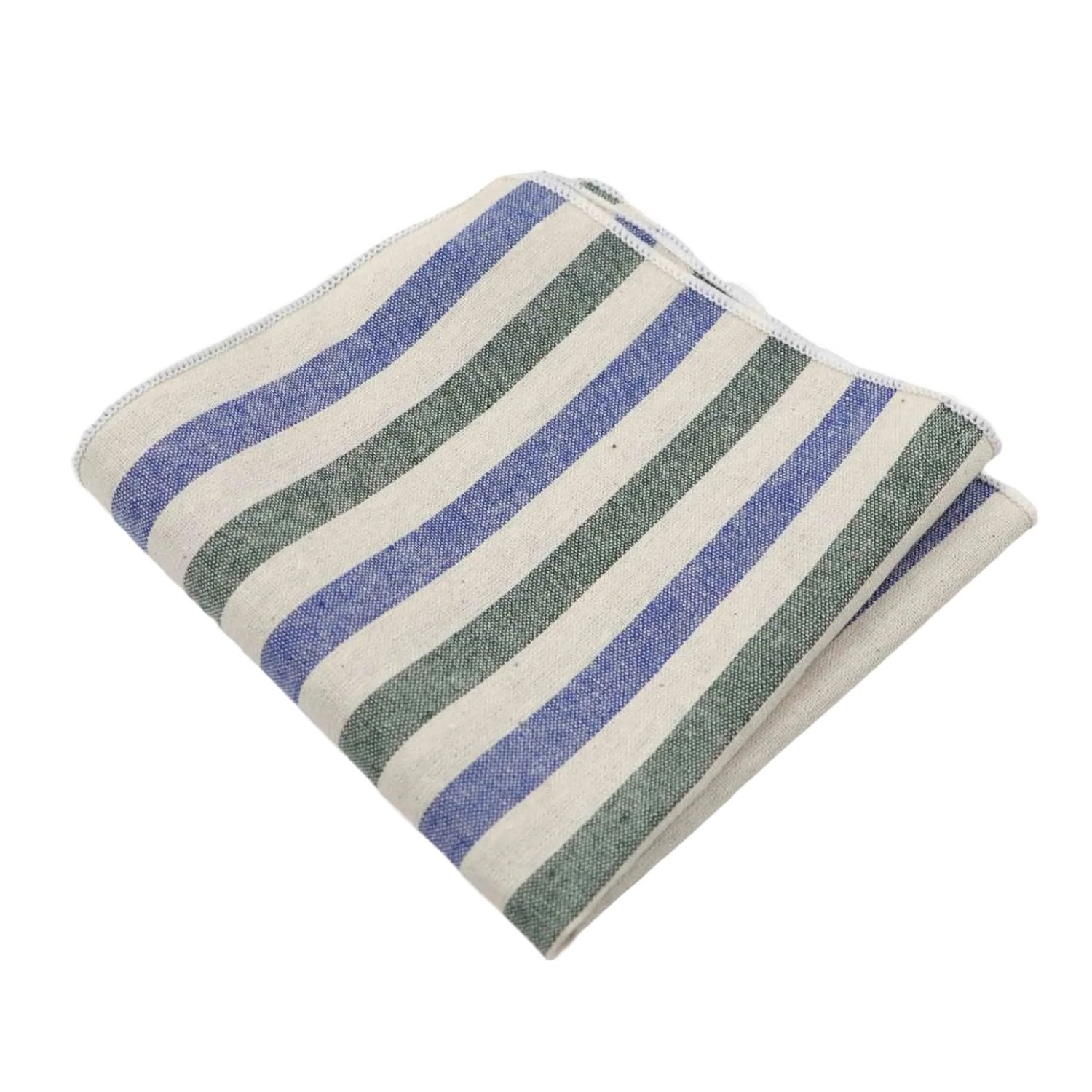 White With Blue Green Striped Pocket Square