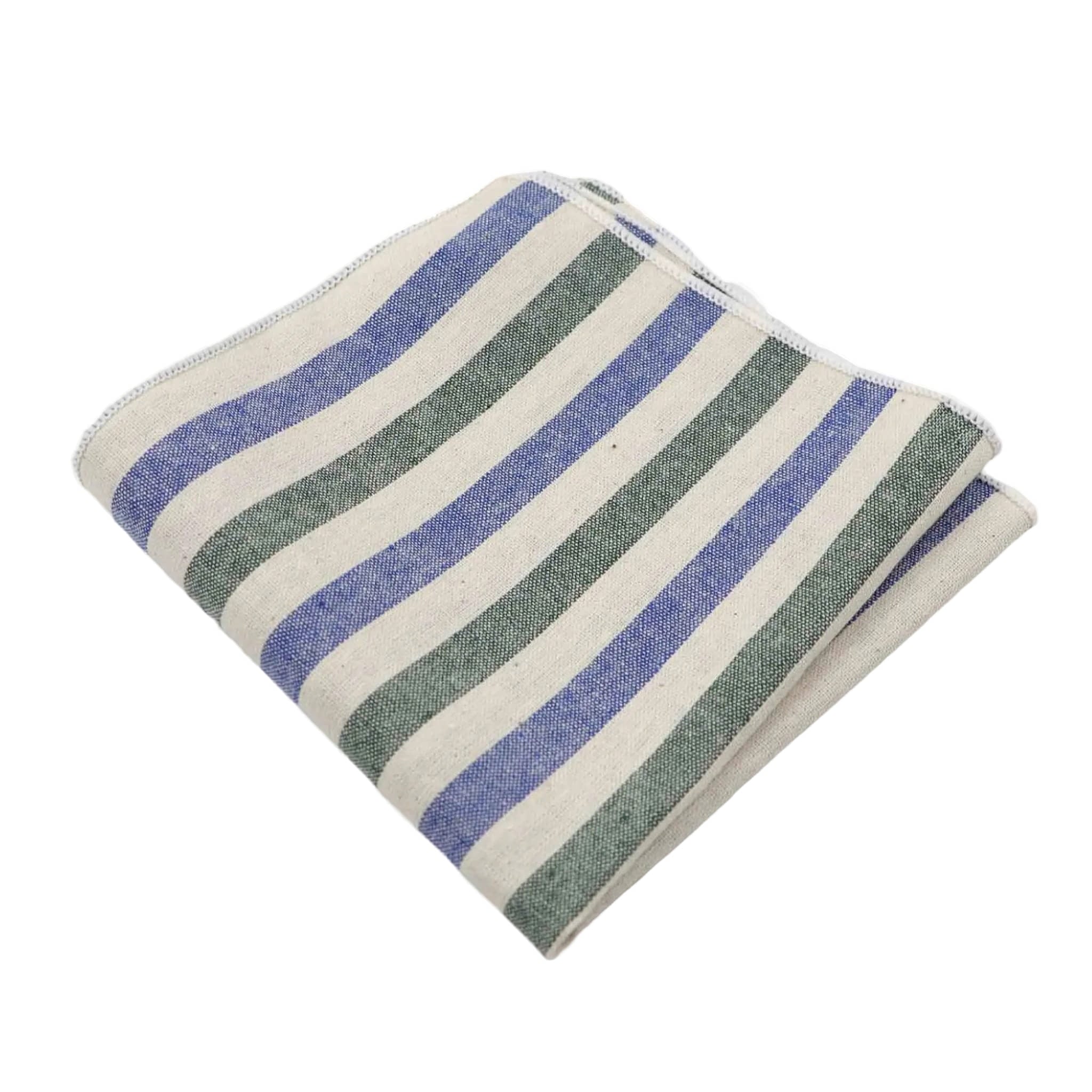 Beige Green Blue Striped Pocket Square