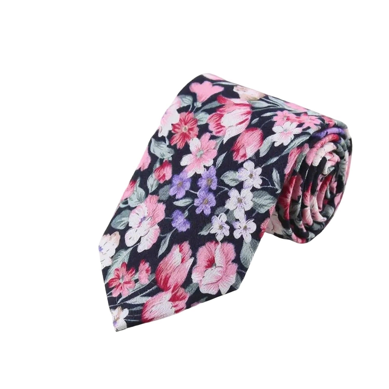 Black With Pink Floral Necktie
