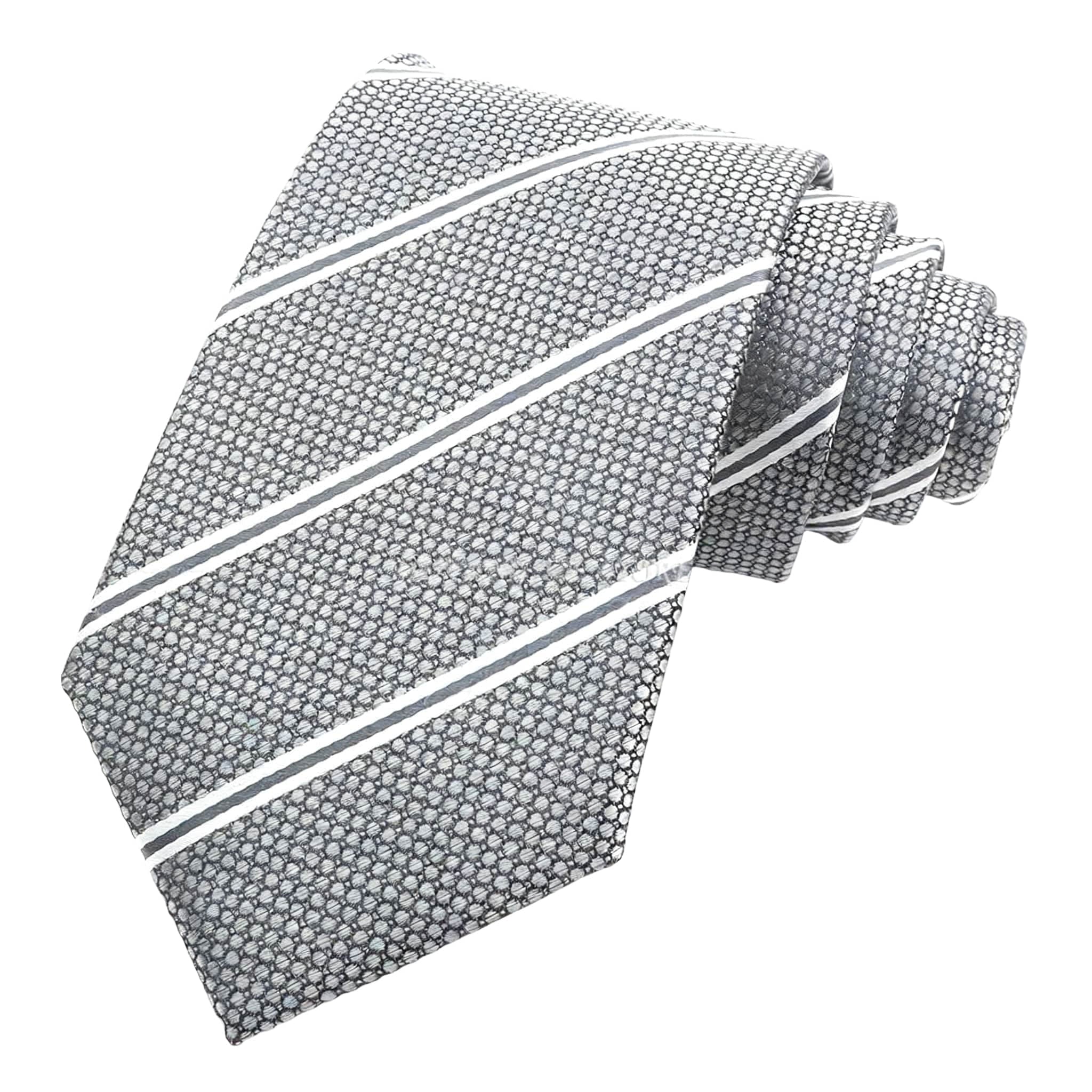 Gray White Striped Necktie