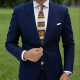 Yellow with Navy & White Geometric Striped Knitted Necktie