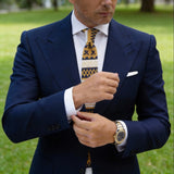 Yellow with Navy & White Geometric Striped Knitted Necktie