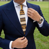 Yellow with Navy & White Geometric Striped Knitted Necktie