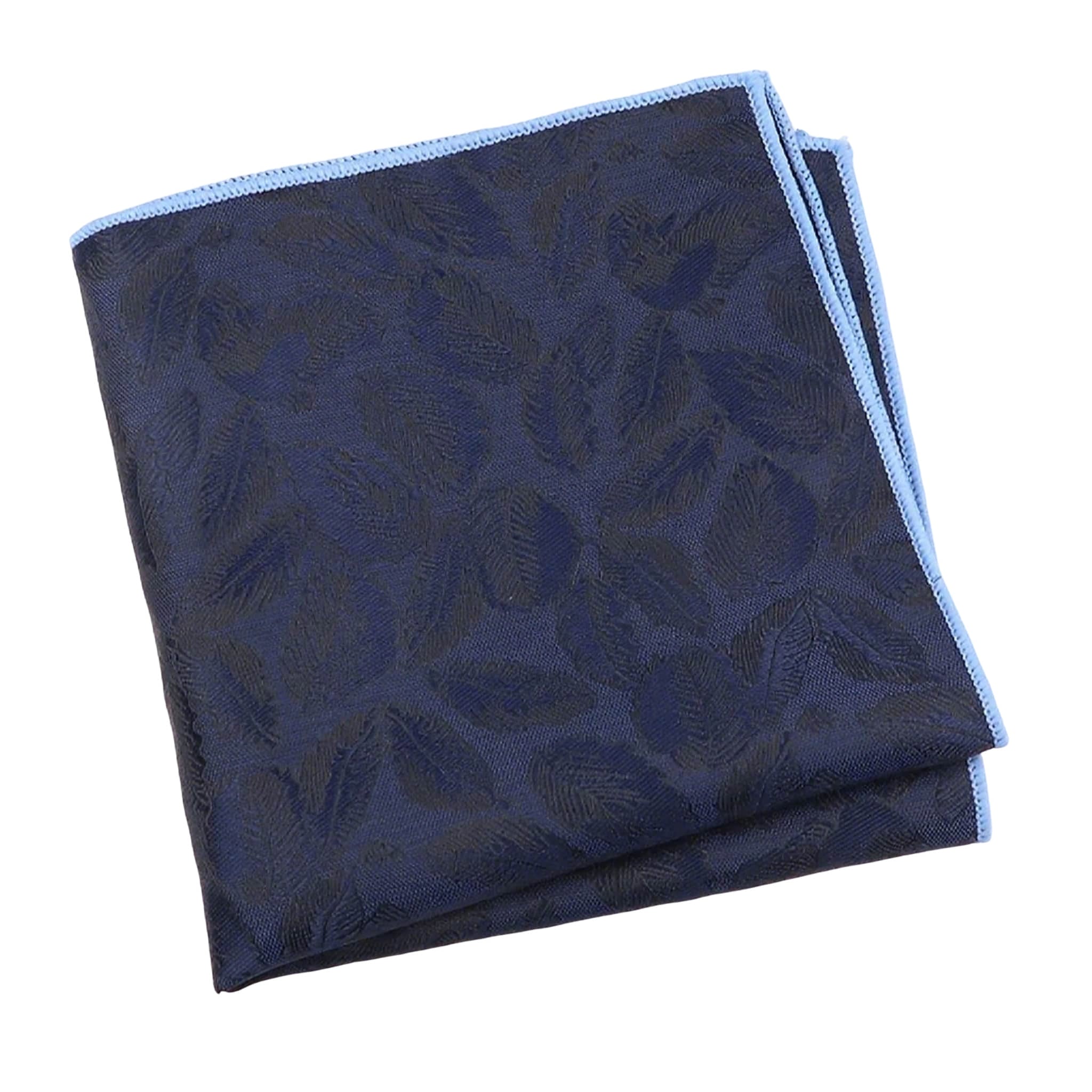 Navy Blue Black Leaf Pocket Square