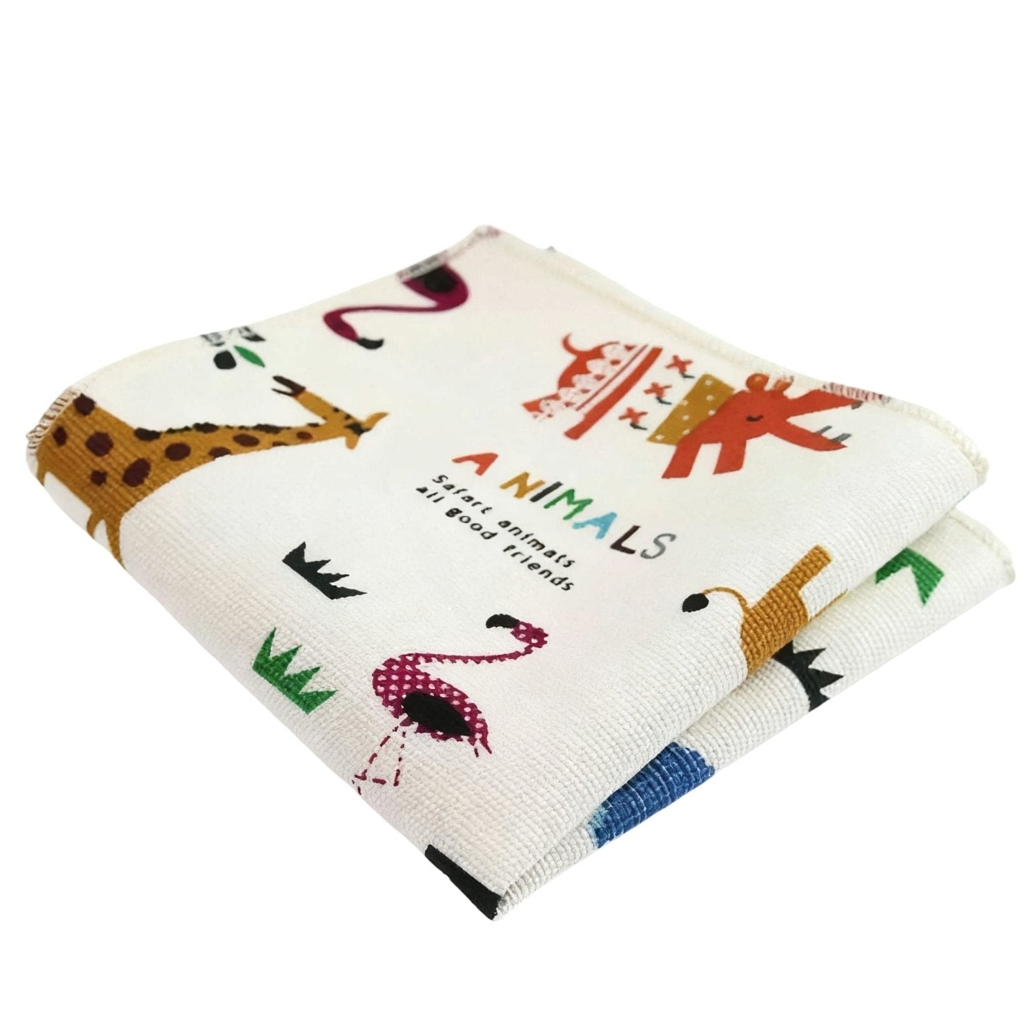White With Colorful Animal Cartoon Pocket Square