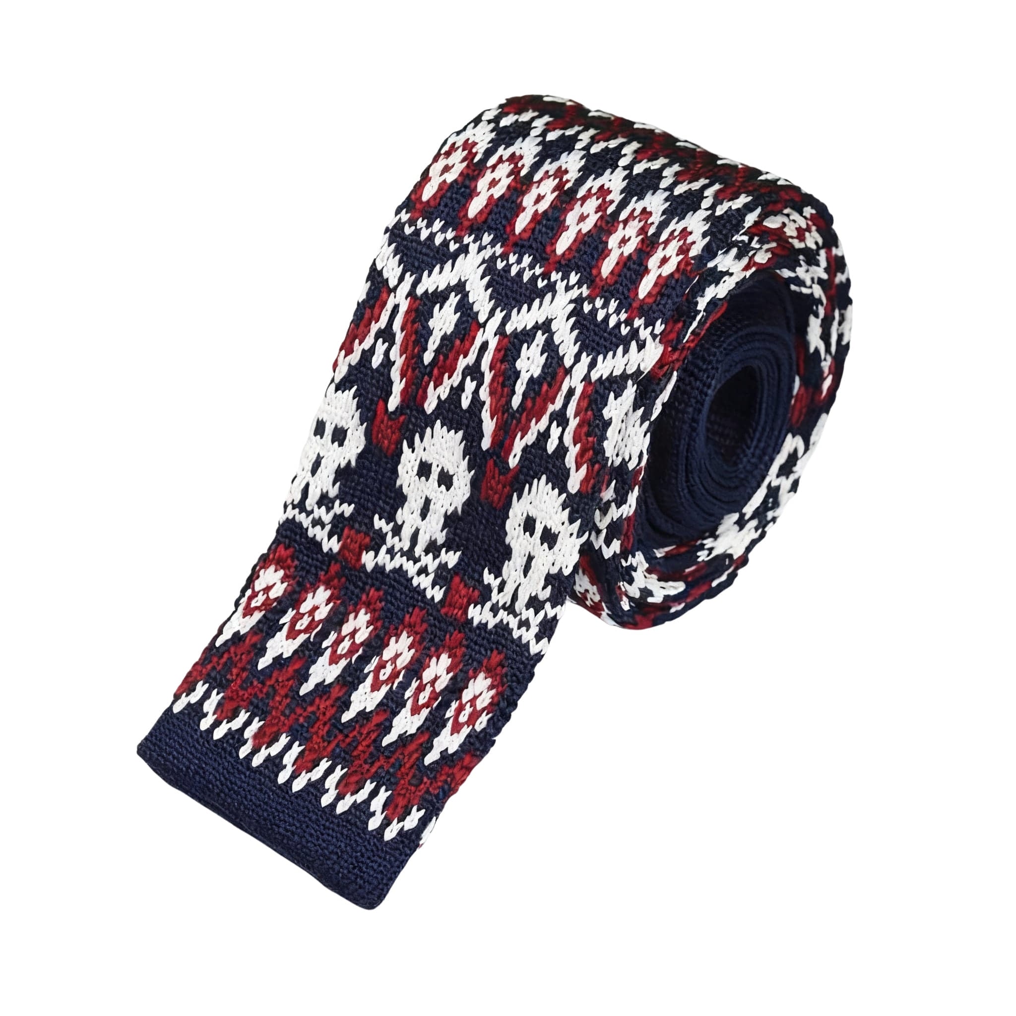 Navy White Red Skull Knitted Necktie