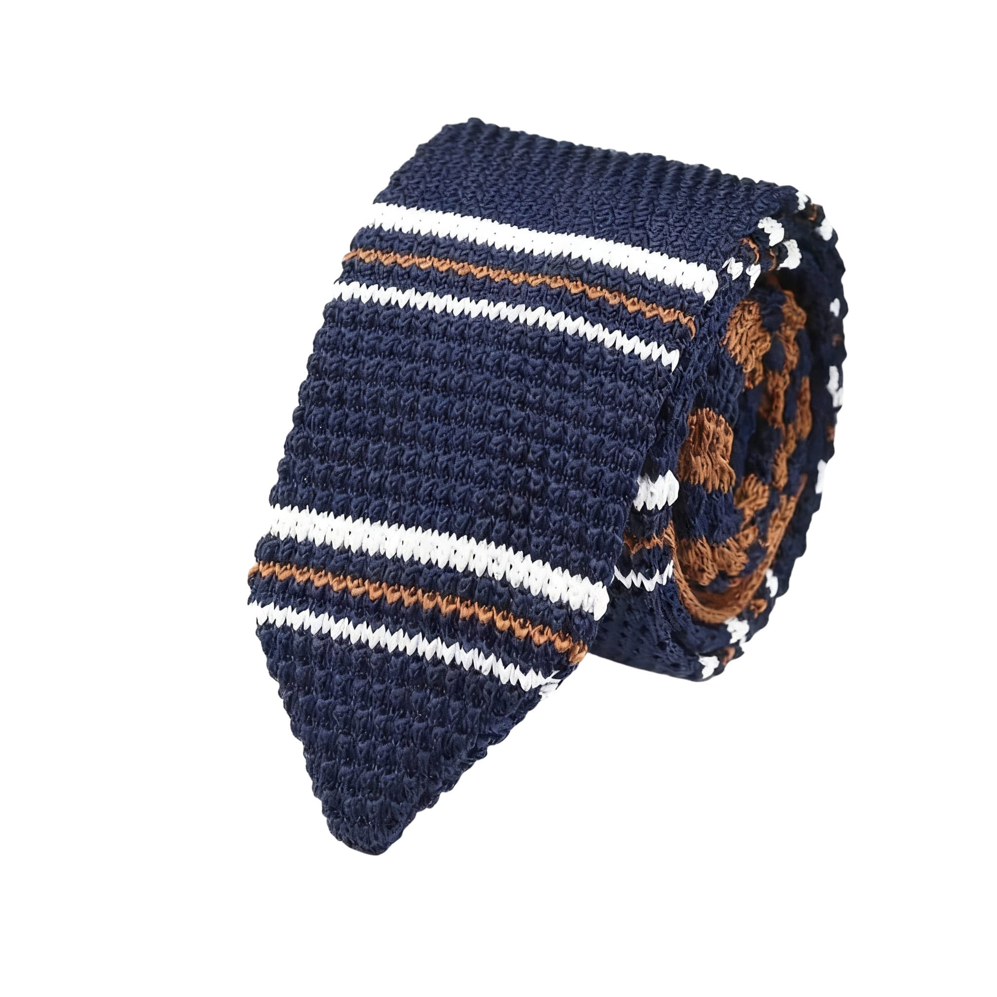 Navy White Orange Stripe Knitted Necktie