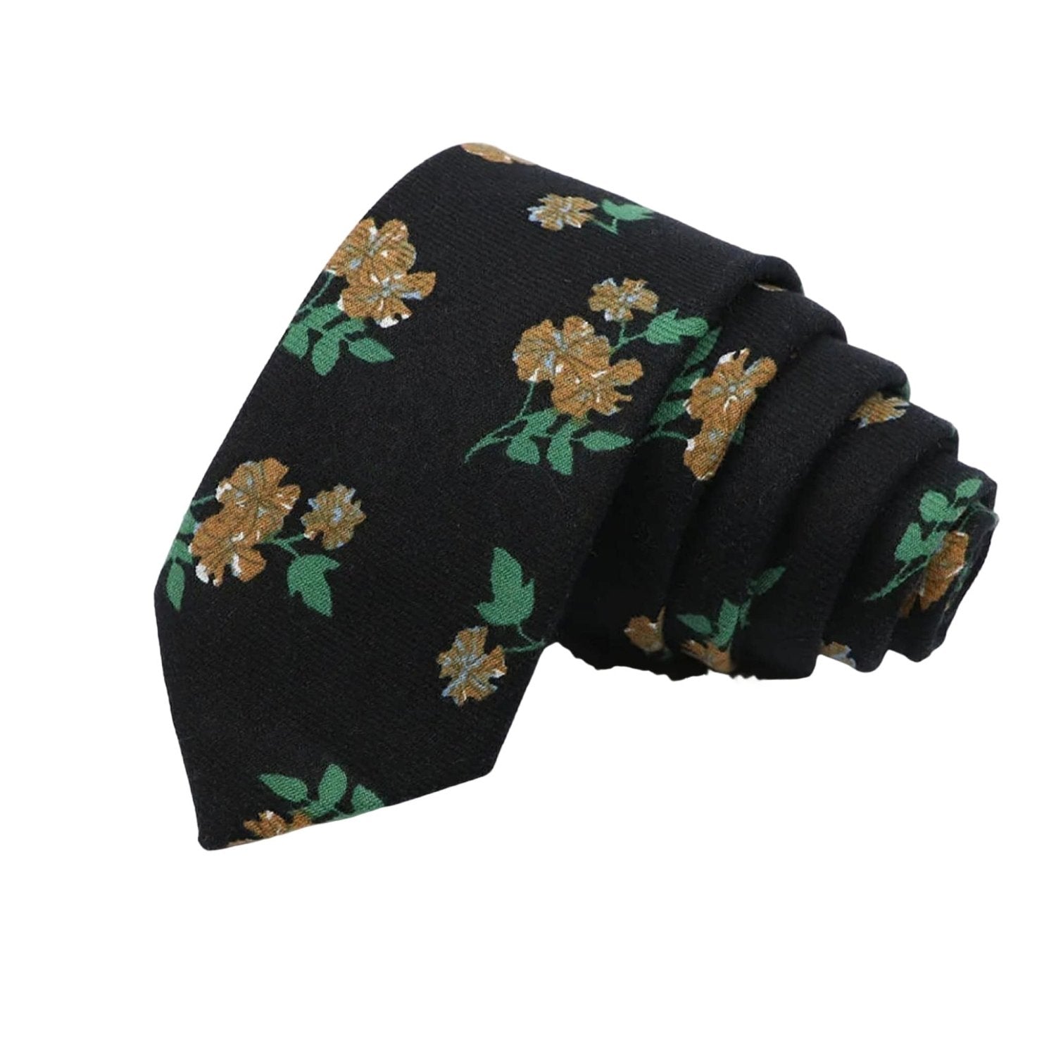 Black with Golden Brown Floral Necktie