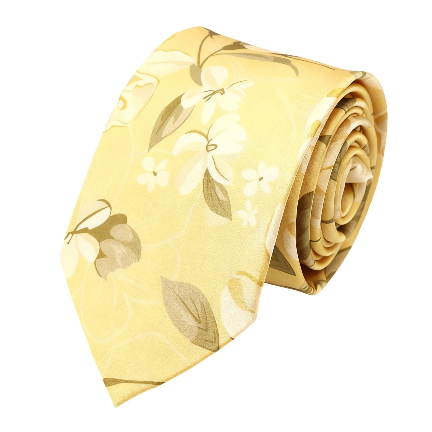 Yellow With White Floral Necktie