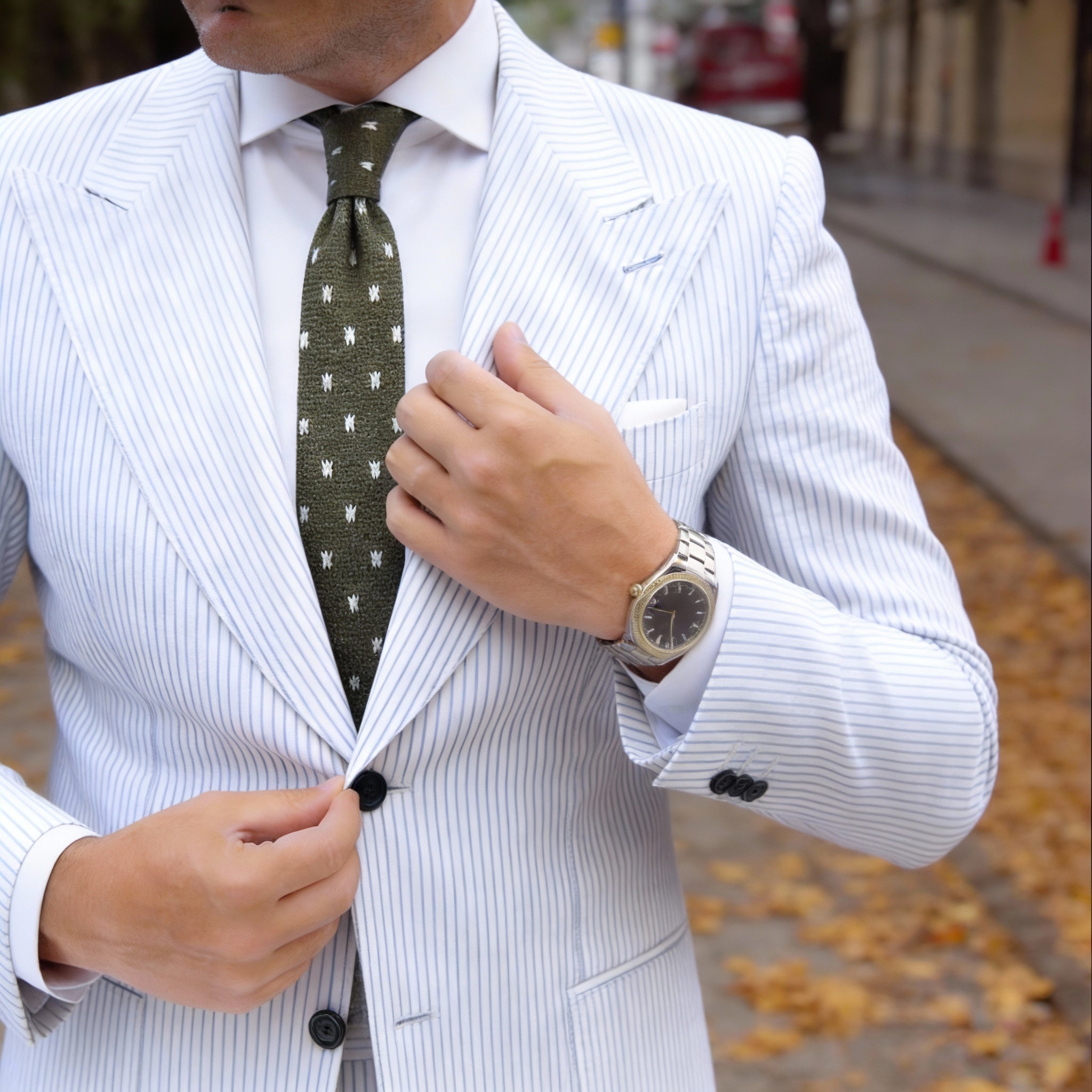 Green With White Floral Patterns Necktie