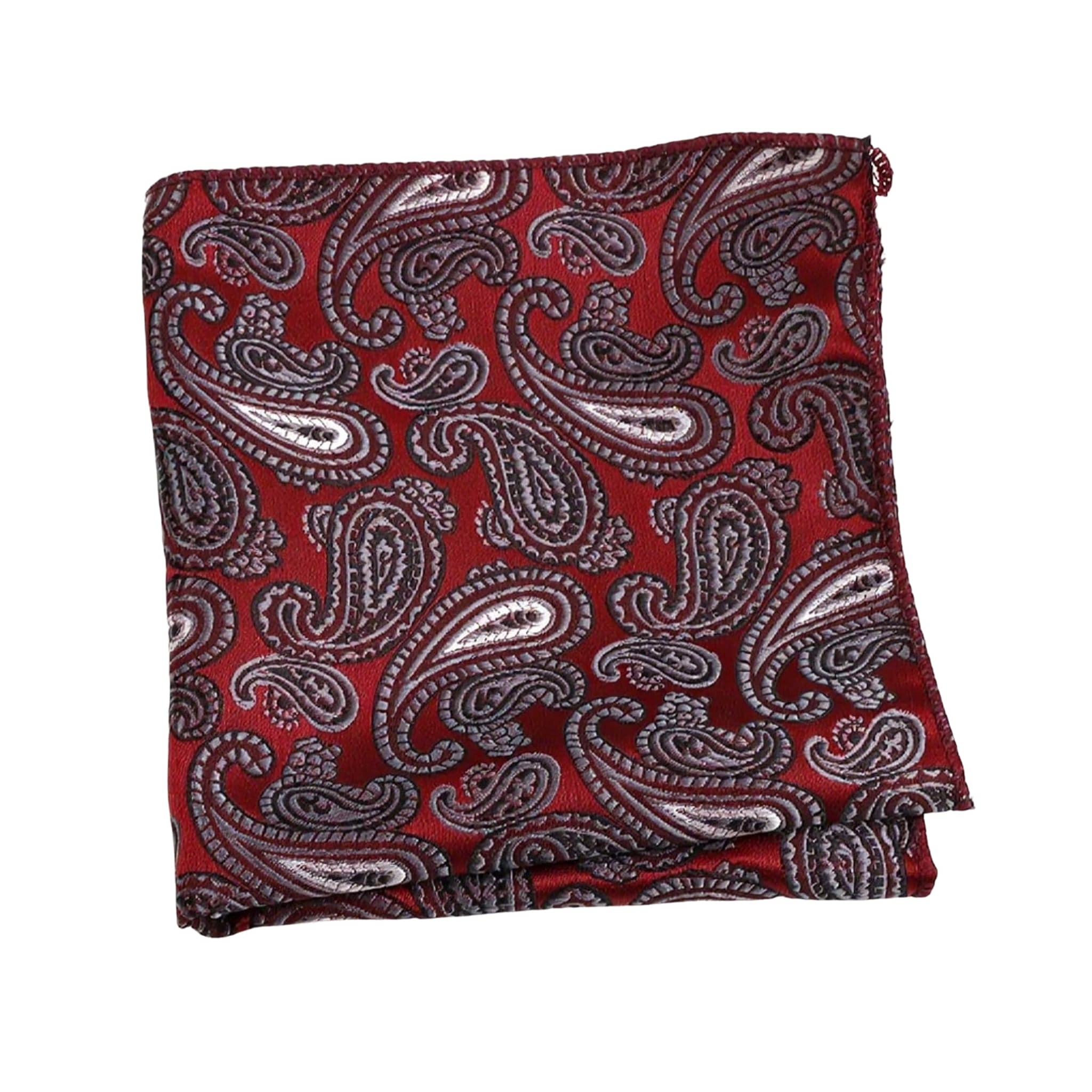 Red Gray Paisley Pocket Square