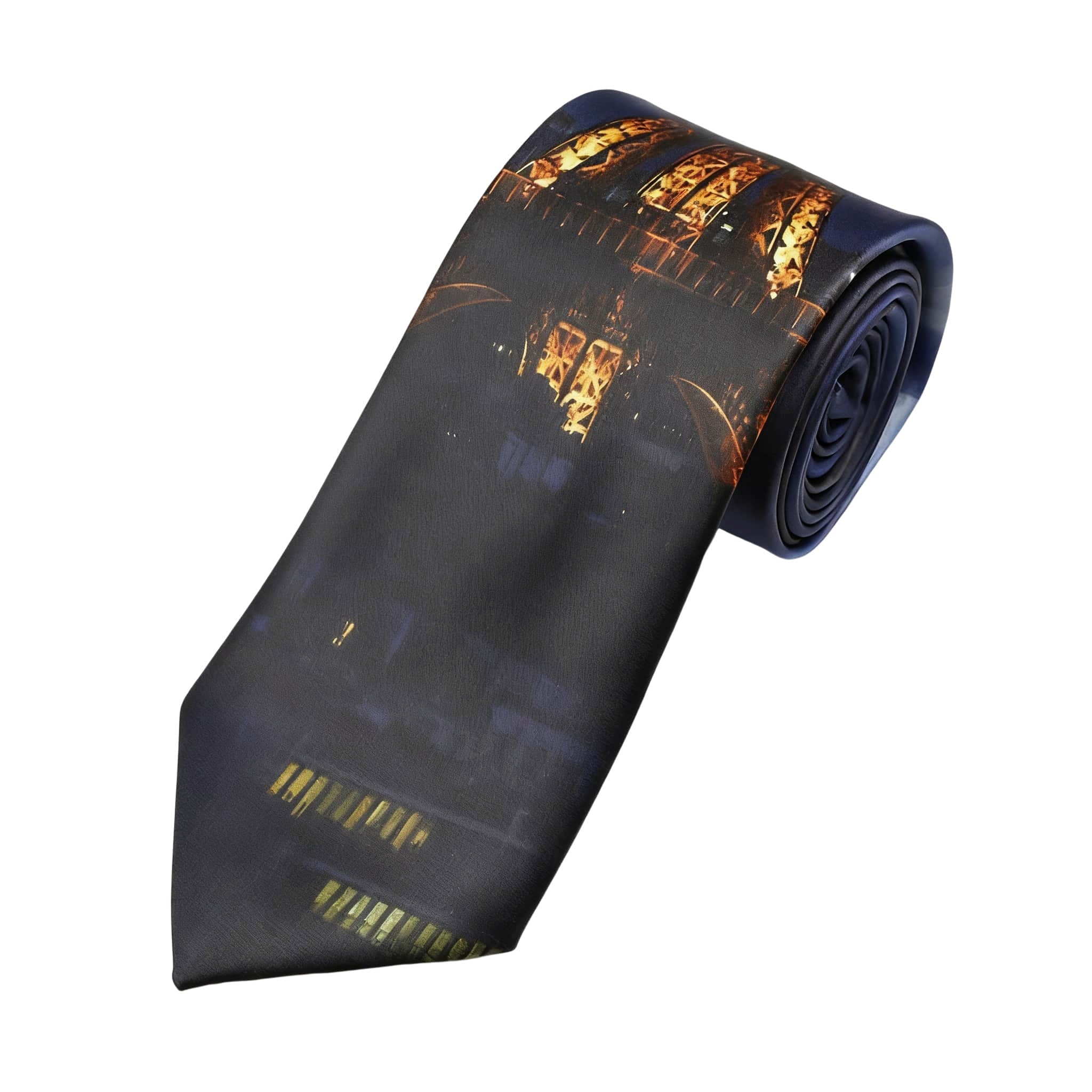 Navy Blue Gold Building Necktie