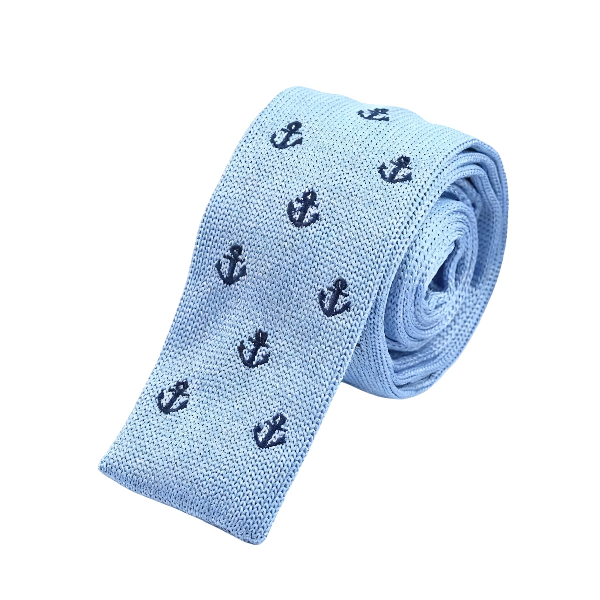 Light Blue Dark Blue Anchor Knitted Necktie