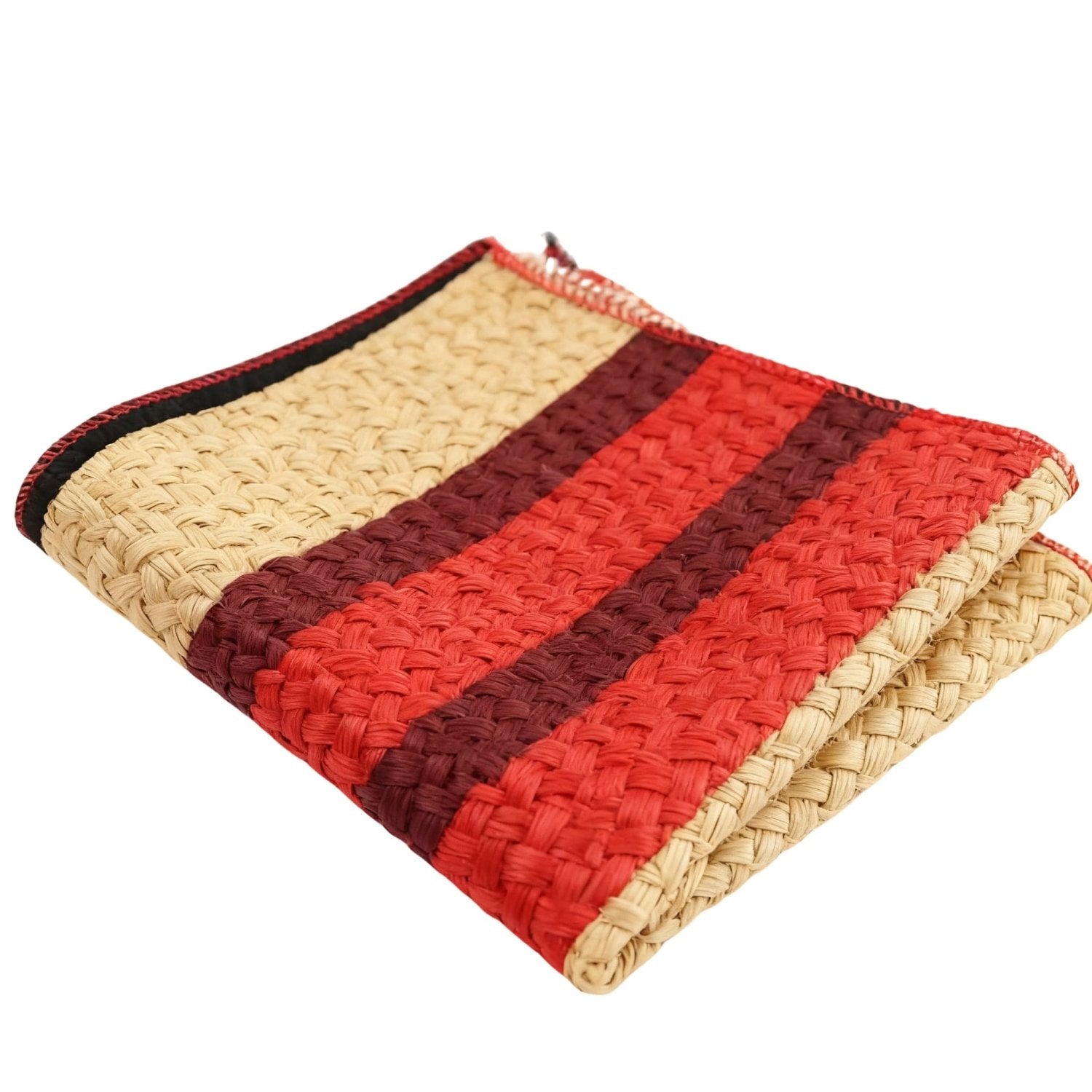 Beige With Red Striped Pocket Square