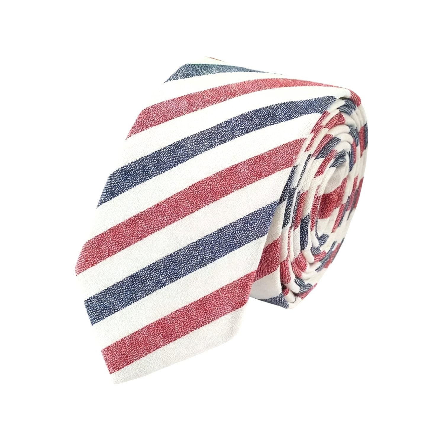 White With Red Blue Striped Necktie